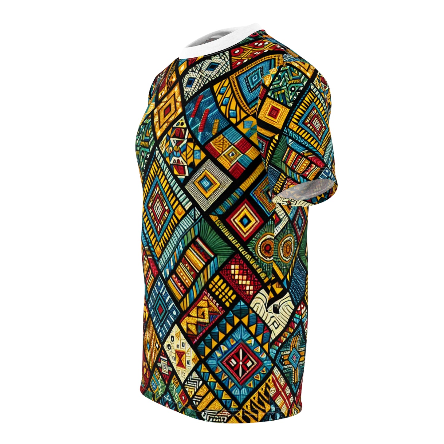 Vibrant African Tribal Diamond Geometric Design T-Shirt - Rich Colorful Cultural Artwear - African Tribal Pattern-Inspired Tee