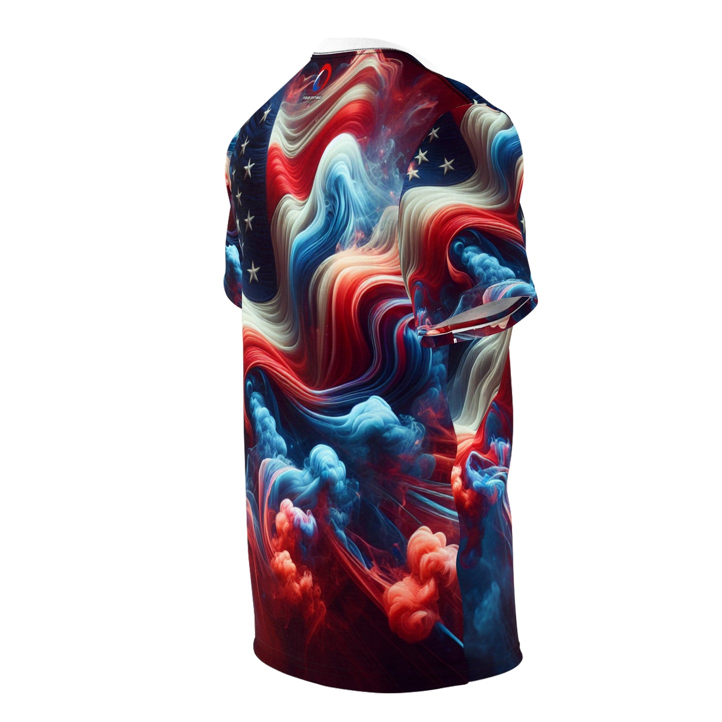 Mystical Dreamscape American Flag T-Shirt - Artistic Swirling Smoke Design with Vibrant Patriotic Colors - Patriotic Streetwear Tee