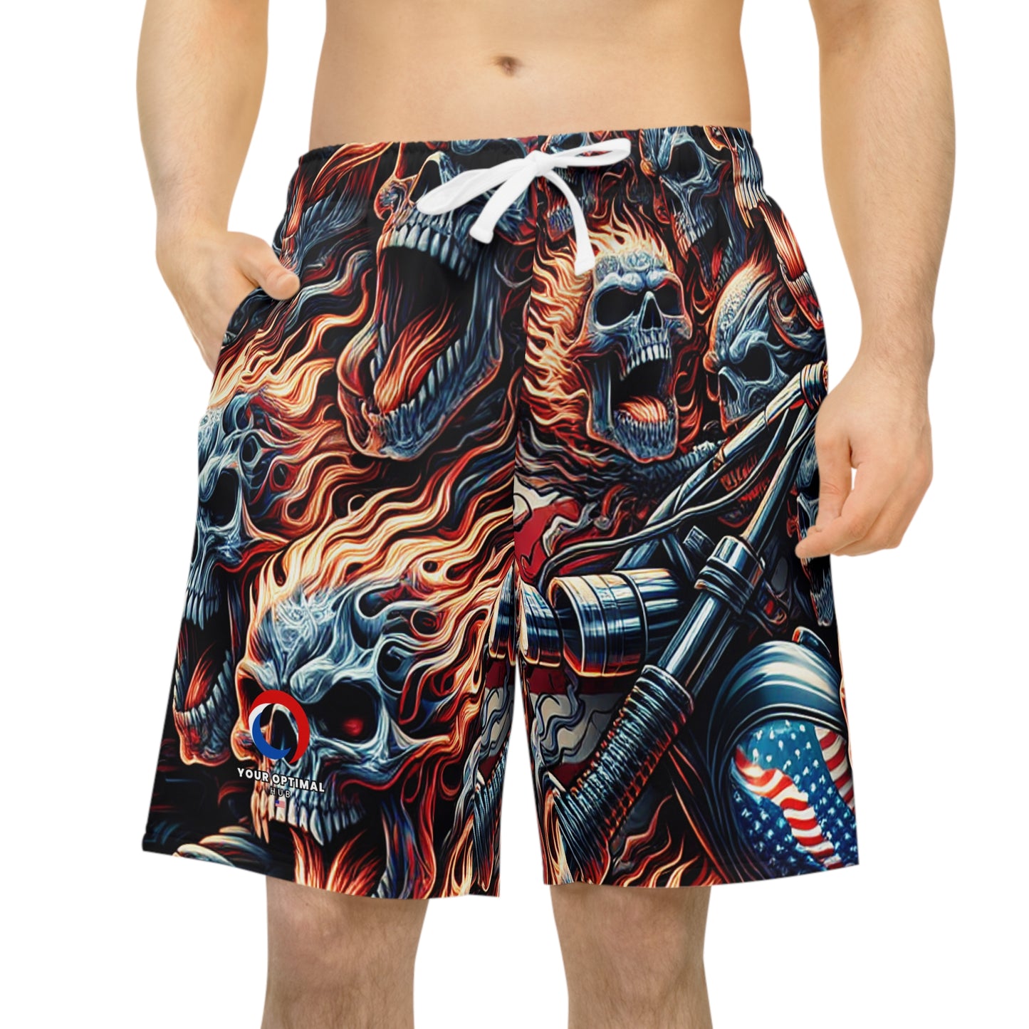 Fiery Phantom Inferno Patriotic Skull Shorts - Patriotic Streetwear Shorts