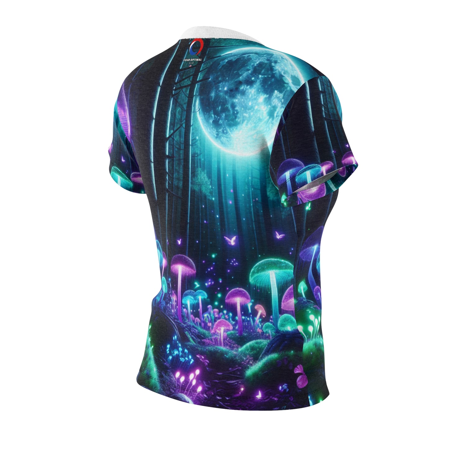 Women's Blacklight-Glow Otherworldly Forest T-Shirt- Neon Enchanted Mushroom with Bioluminescent Flora - Women's Blacklight Tee
