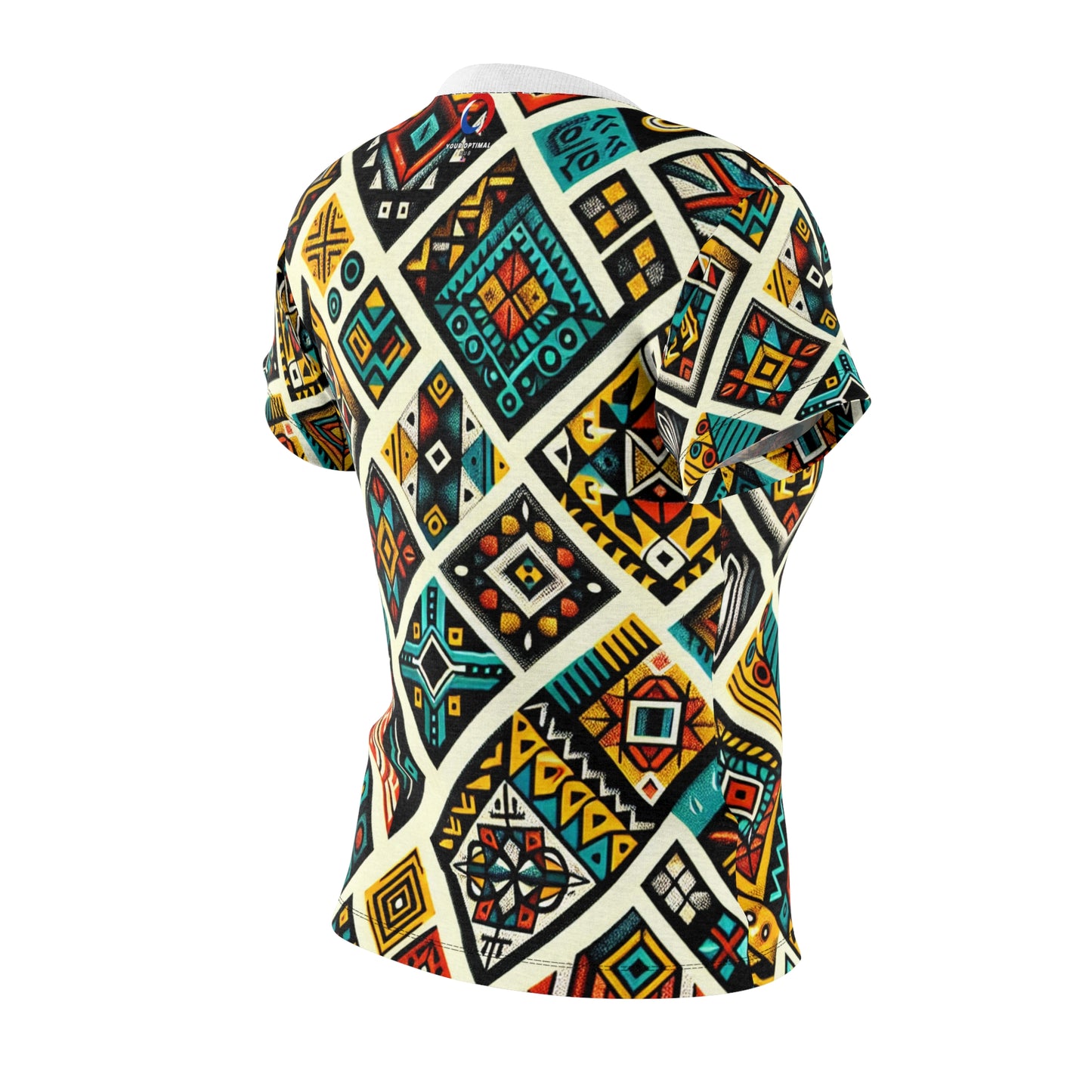 African Storytelling Geo Vibrance Women's T-shirt - Tribal Diamond Pattern, Primary Color Palette - African Tribal Pattern-Inspired