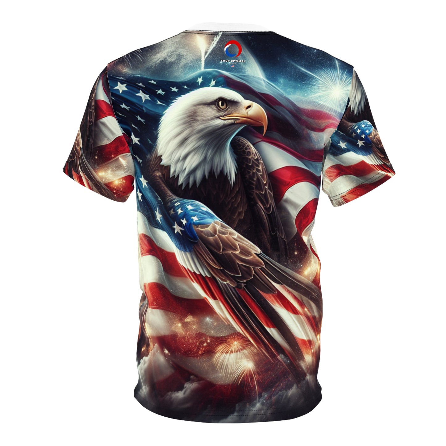 Patriotic American Pride: Majestic Bald Eagle on Vibrant USA Flag with Fireworks, Independence Day Heritage T-Shirt - Patriotic Streetwear Tee