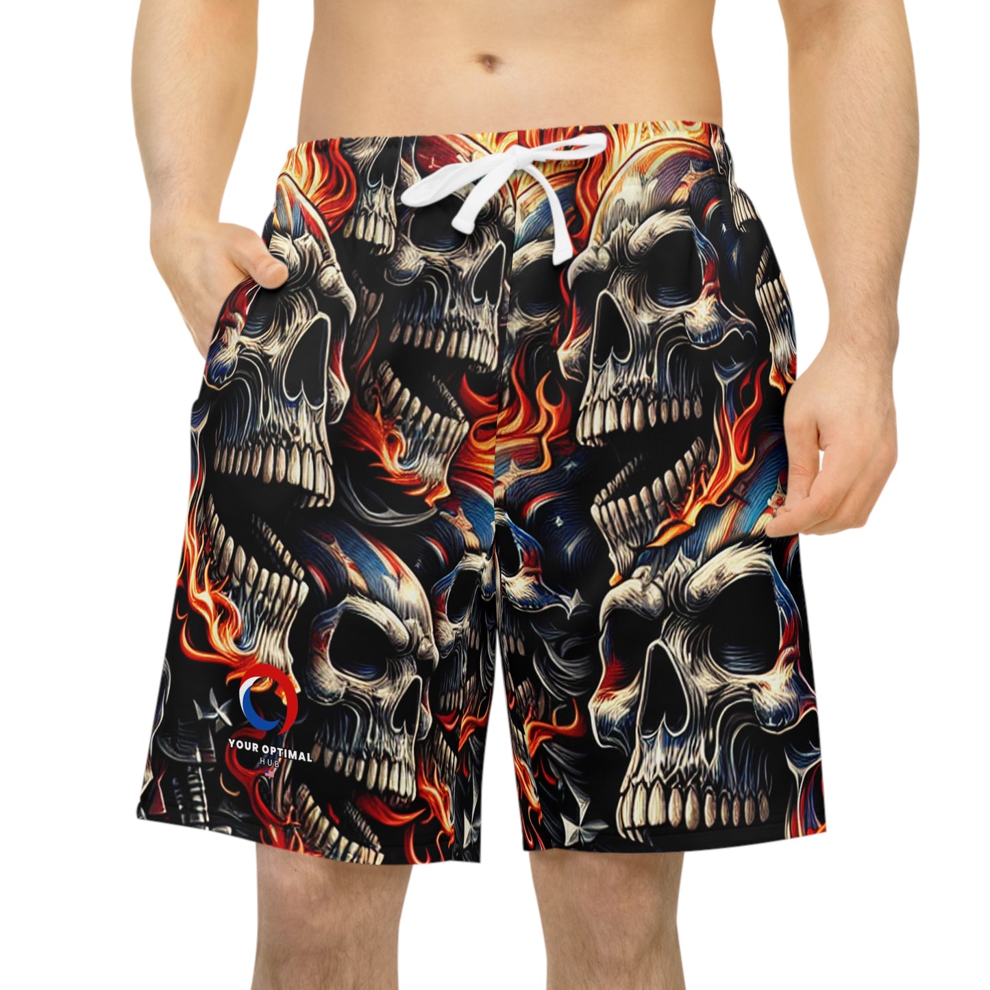 Skull Blaze Patriotism - Vibrant Tattoo-Style Americana Shorts - Patriotic Streetwear Shorts