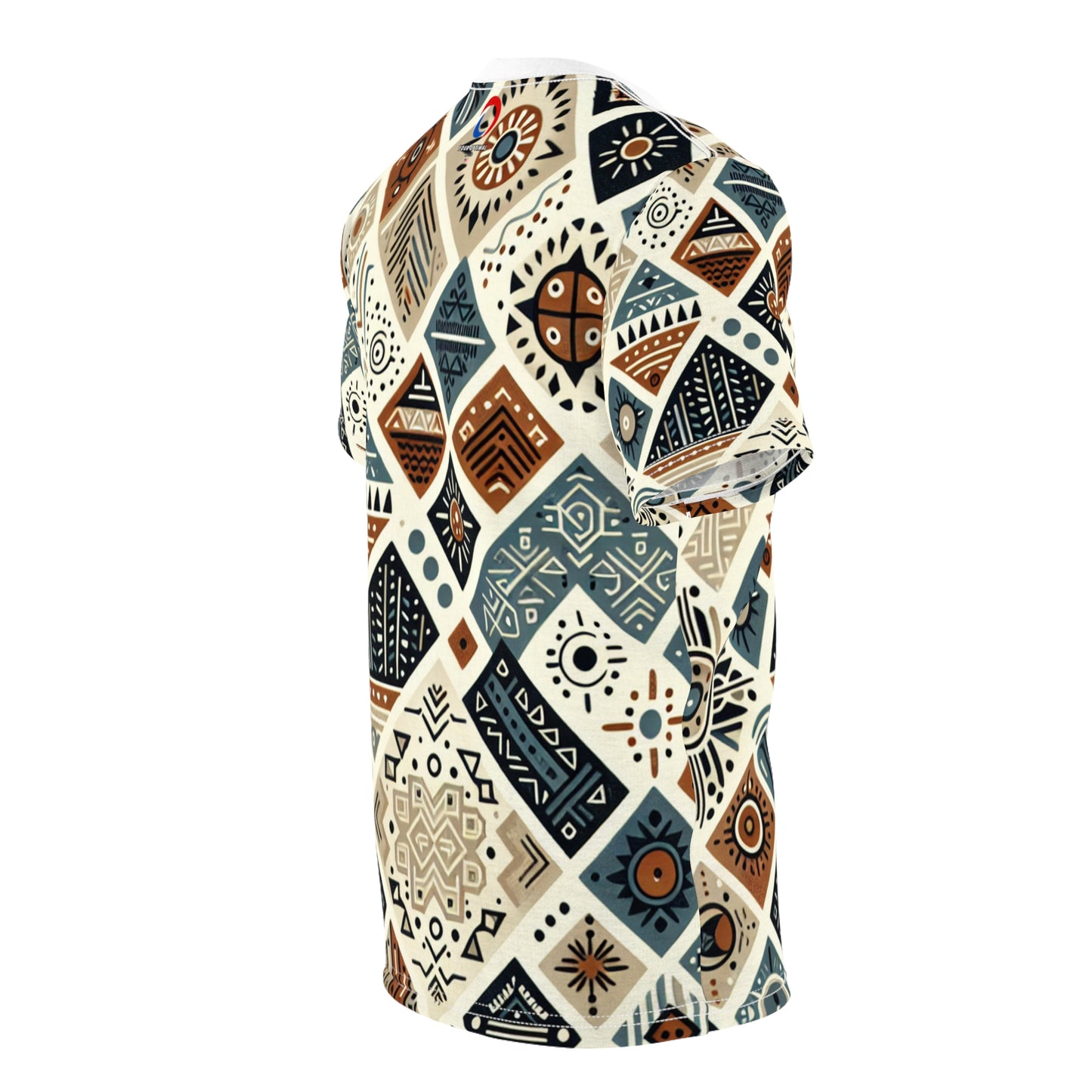 Berber Inspired Enigmatic Tattoo Pattern Tee in Native Earthy Palette - African Tribal Pattern-Inspired Tee