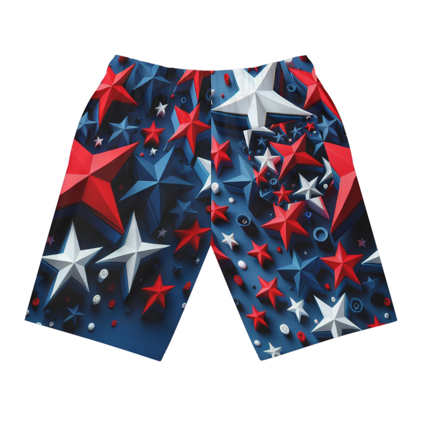 Vibrant 3D Star Print Shorts | Red, White & Blue Patriotic Celebration, Festive Summer Fashion | Patriotic Streetwear Shorts
