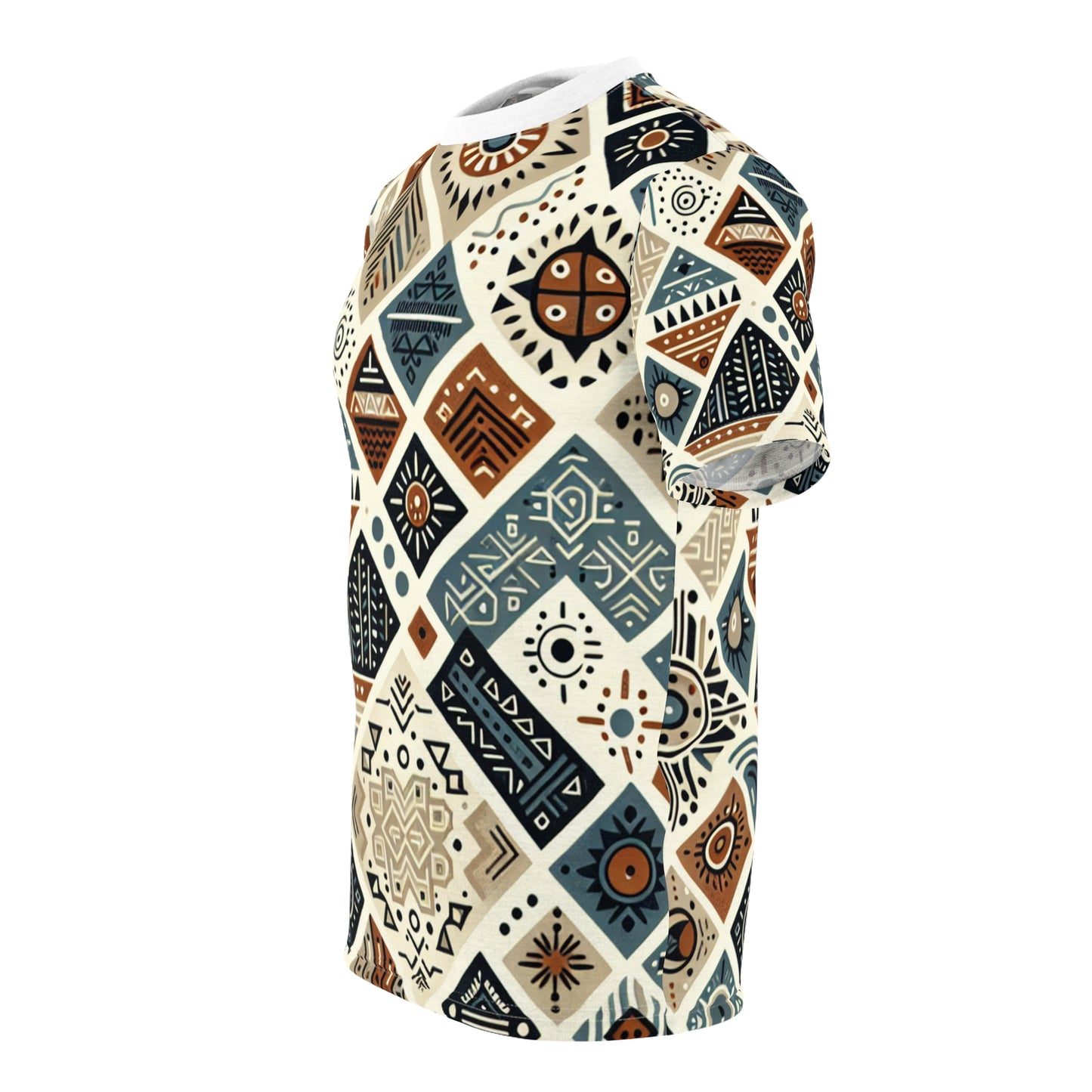 Berber Inspired Enigmatic Tattoo Pattern Tee in Native Earthy Palette - African Tribal Pattern-Inspired Tee