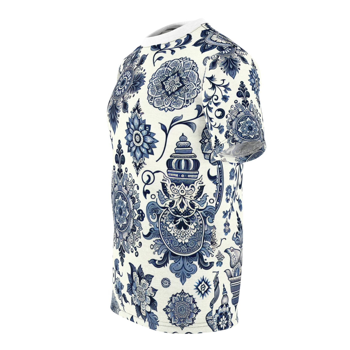 Classic Blue Minimalist T-Shirt Featuring an Intricately Scattered Traditional Indian Motifs Pattern - Modern Indian Design Tee