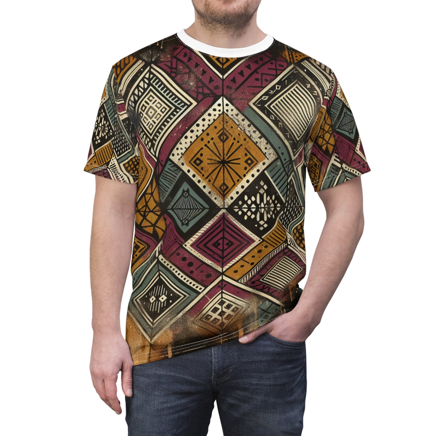 Urban-Graffiti Meets African Art: Distressed Black Tee, Geometric Shapes & Spray-Paint - African Tribal Pattern-Inspired Tee