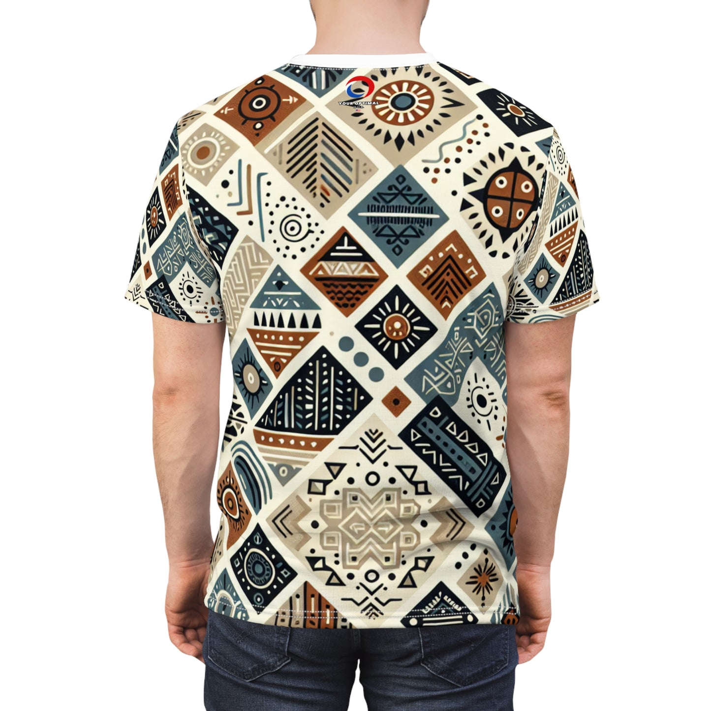 Berber Inspired Enigmatic Tattoo Pattern Tee in Native Earthy Palette - African Tribal Pattern-Inspired Tee