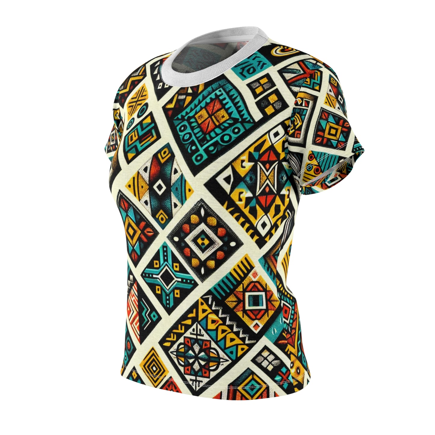 African Storytelling Geo Vibrance Women's T-shirt - Tribal Diamond Pattern, Primary Color Palette - African Tribal Pattern-Inspired