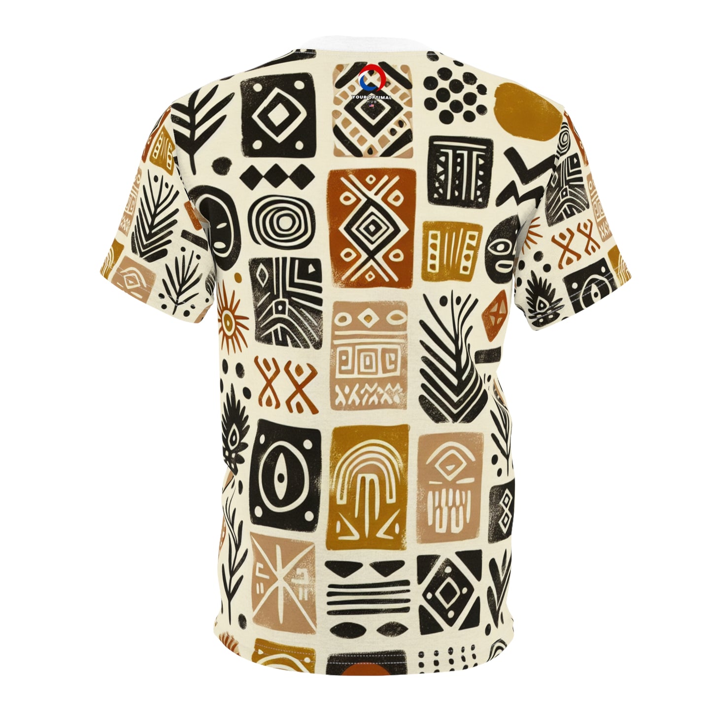 Hand-Stamped African Mud Cloth Inspired Tee, Organic Tribal Motif, Earthy-Tone Palette - African Tribal Pattern-Inspired