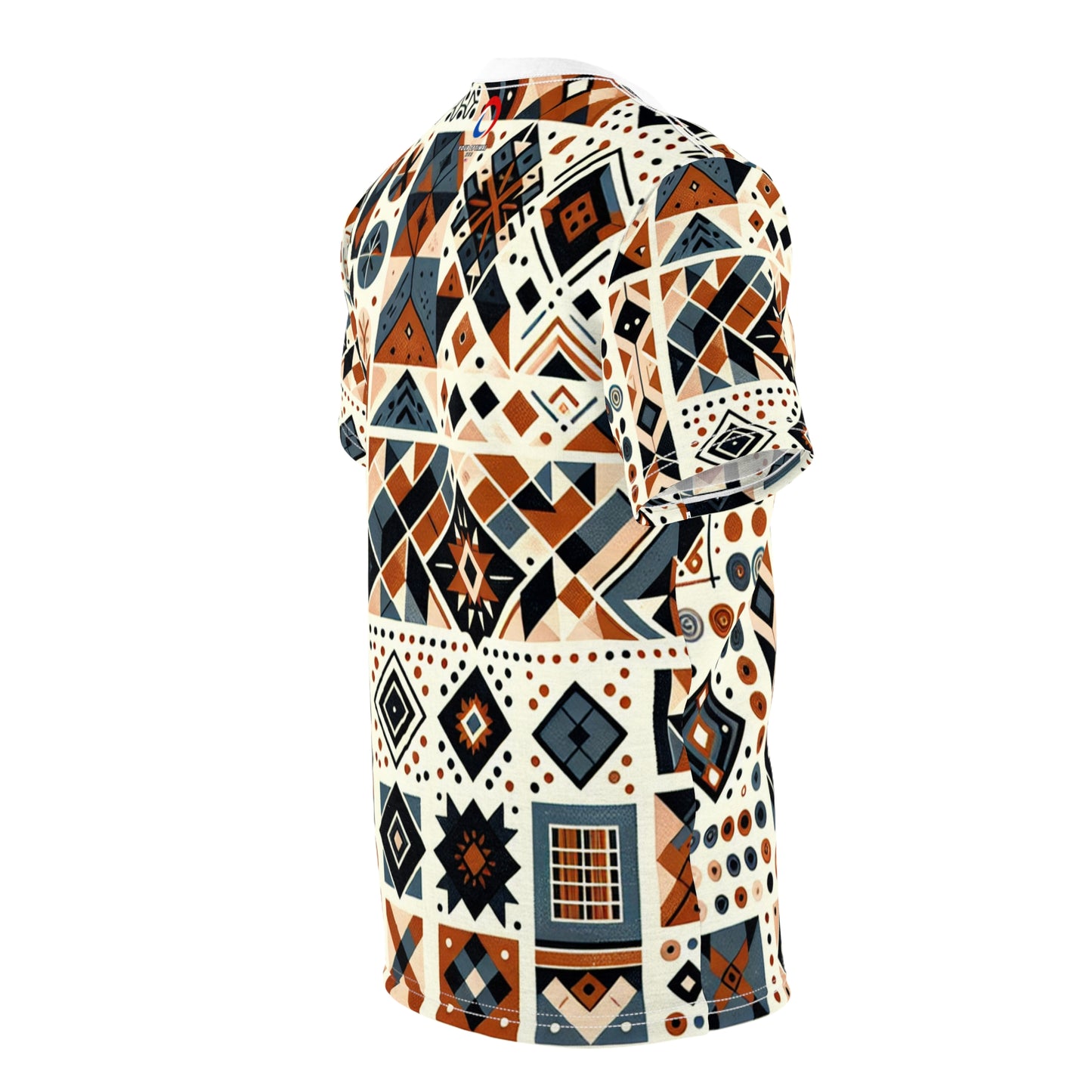 Berber-Inspired Artistry T-shirt: Earthy-Tone Geometric Tattoo Patterns Storytelling Print - African Tribal Pattern-Inspired Tee