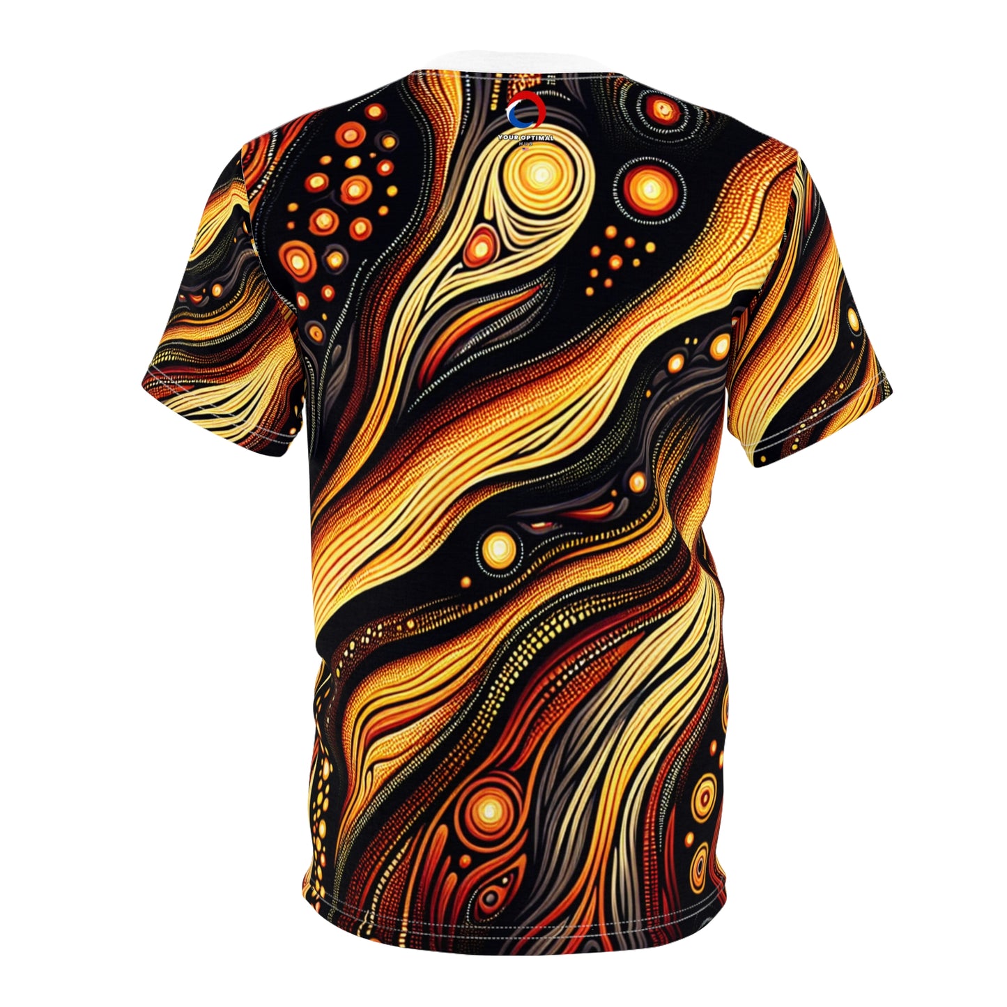 Volcanic Spirit T-Shirt: Aboriginal Art Inspired, Fiery Landscape Pattern, Bold Earthy Tones - African Tribal Pattern-Inspired Tee