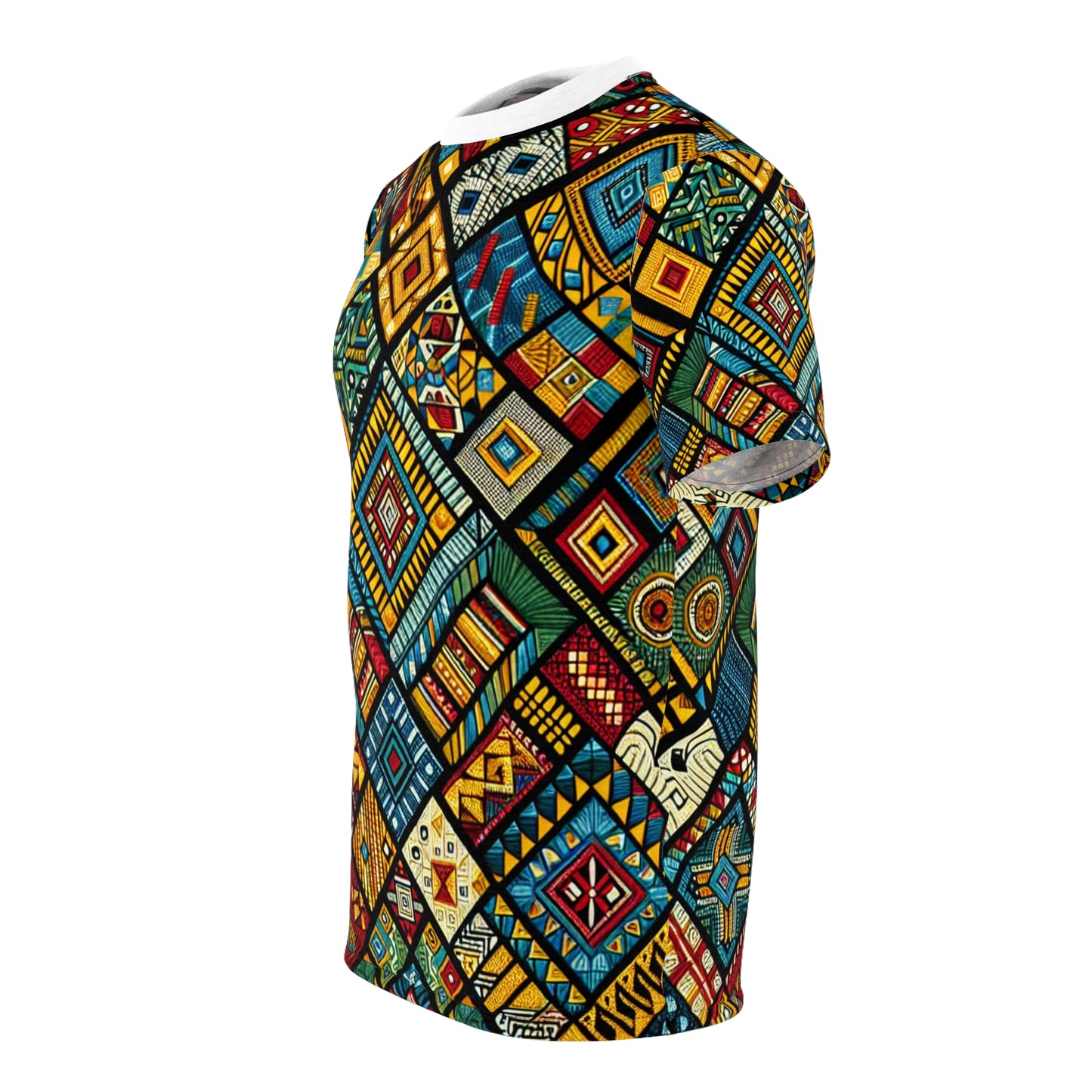 Vibrant African Tribal Diamond Geometric Design T-Shirt - Rich Colorful Cultural Artwear - African Tribal Pattern-Inspired Tee