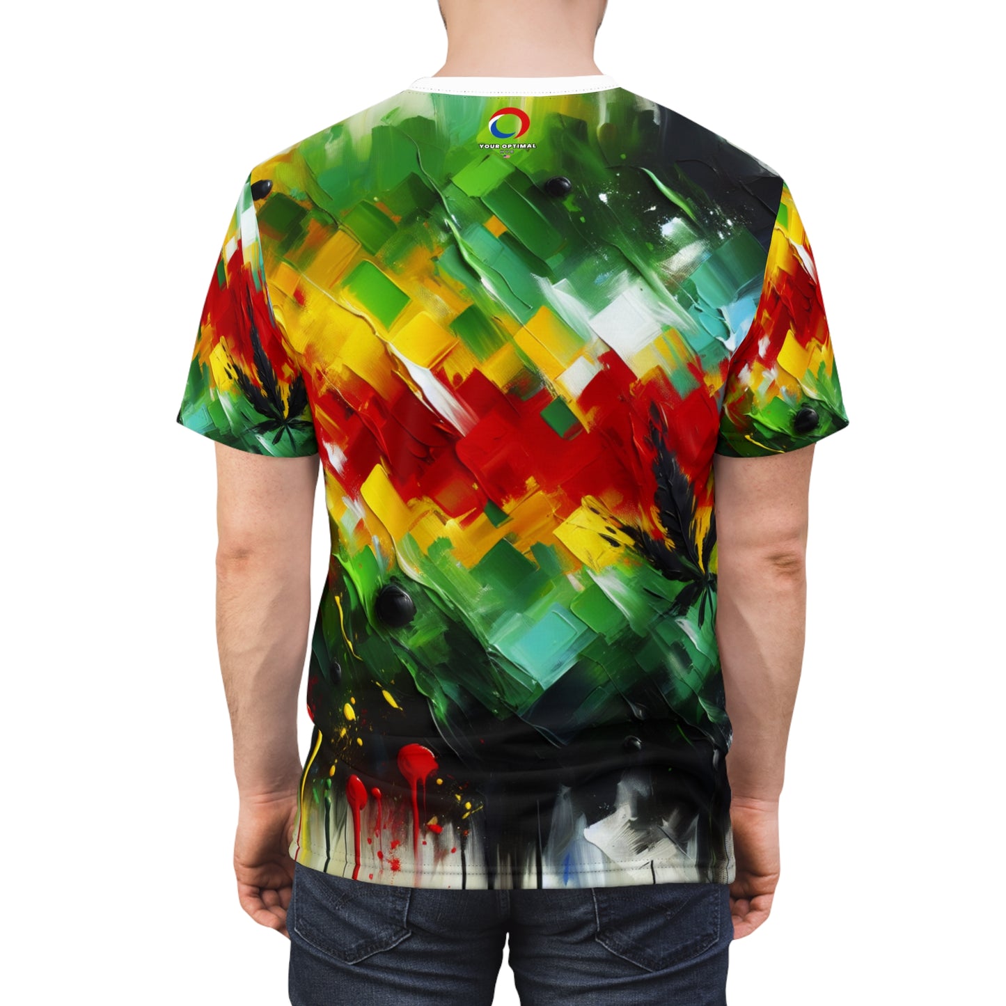 Rasta Splatter Painted T-shirt: Vibrant Abstract Art Unifying African Identity & Spirituality - Rastafarian Abstract Art-Inspired Tee