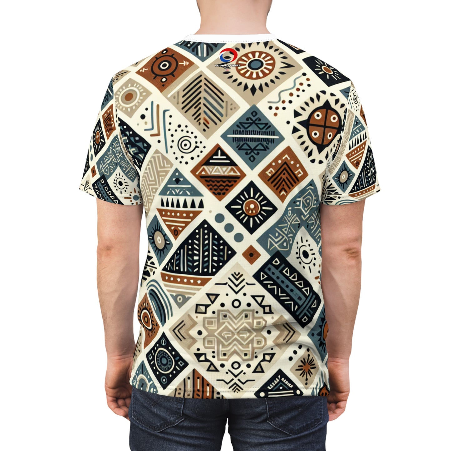 Berber Inspired Enigmatic Tattoo Pattern Tee in Native Earthy Palette - African Tribal Pattern-Inspired Tee