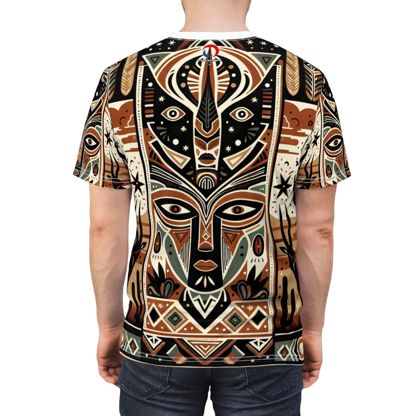 African Tribal Meets Southwestern Nature-scape, Colorful Geometric Totem Art T-shirt - African Tribal Pattern-Inspired Tee