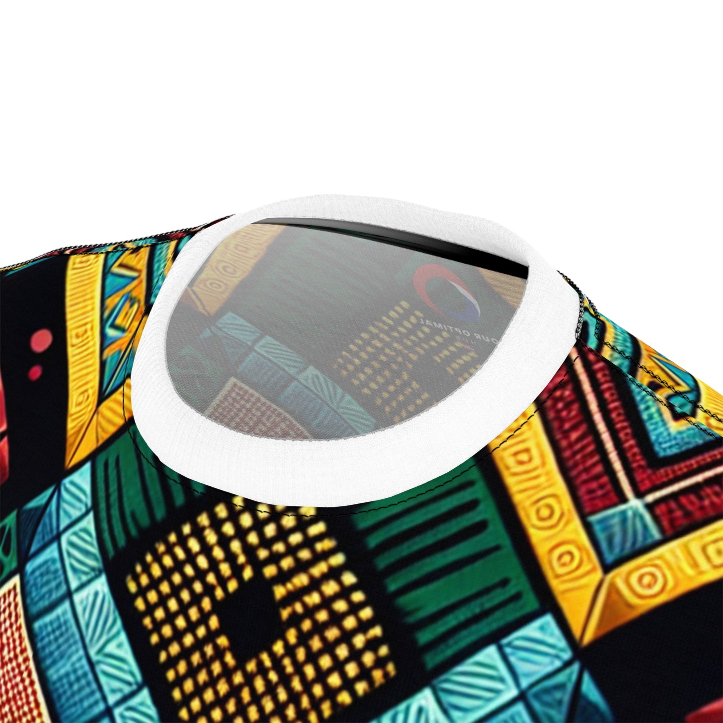 Vibrant African Folklore Geometric Diamond Tribal Pattern T-Shirt, Bold Primary Colors - African Tribal Pattern-Inspired Tee
