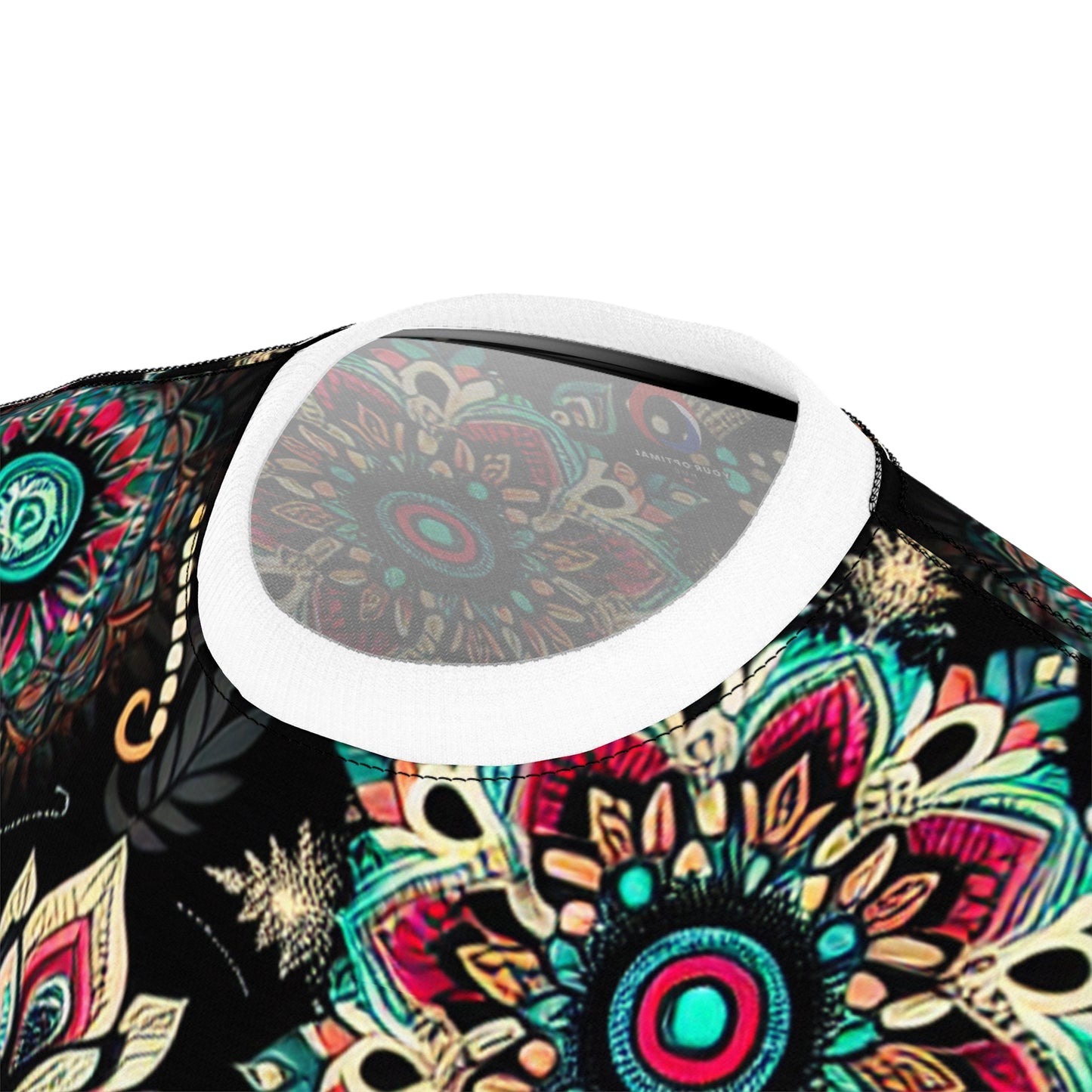 UV Reactive Traditional Indian Motifs T-Shirt - Scattered Radiating Bioluminescent Print on Black Background