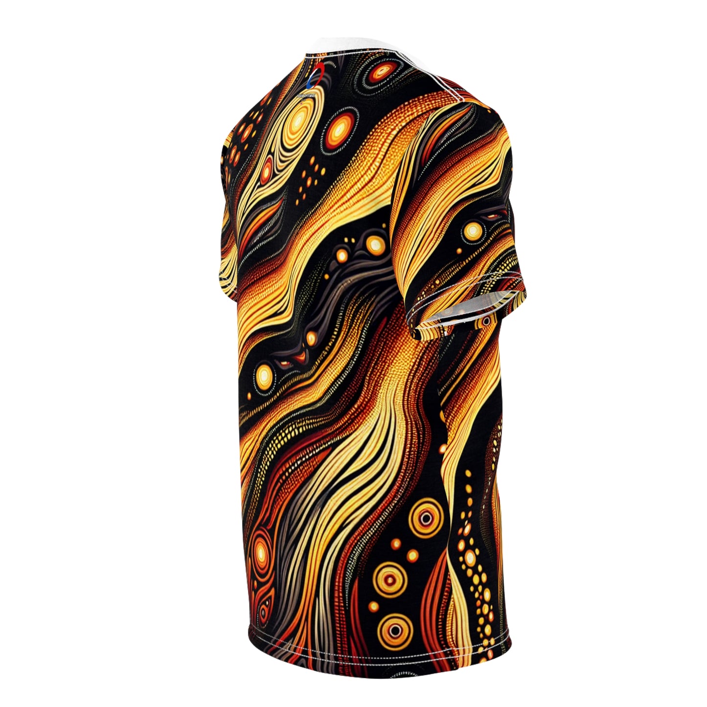 Volcanic Spirit T-Shirt: Aboriginal Art Inspired, Fiery Landscape Pattern, Bold Earthy Tones - African Tribal Pattern-Inspired Tee