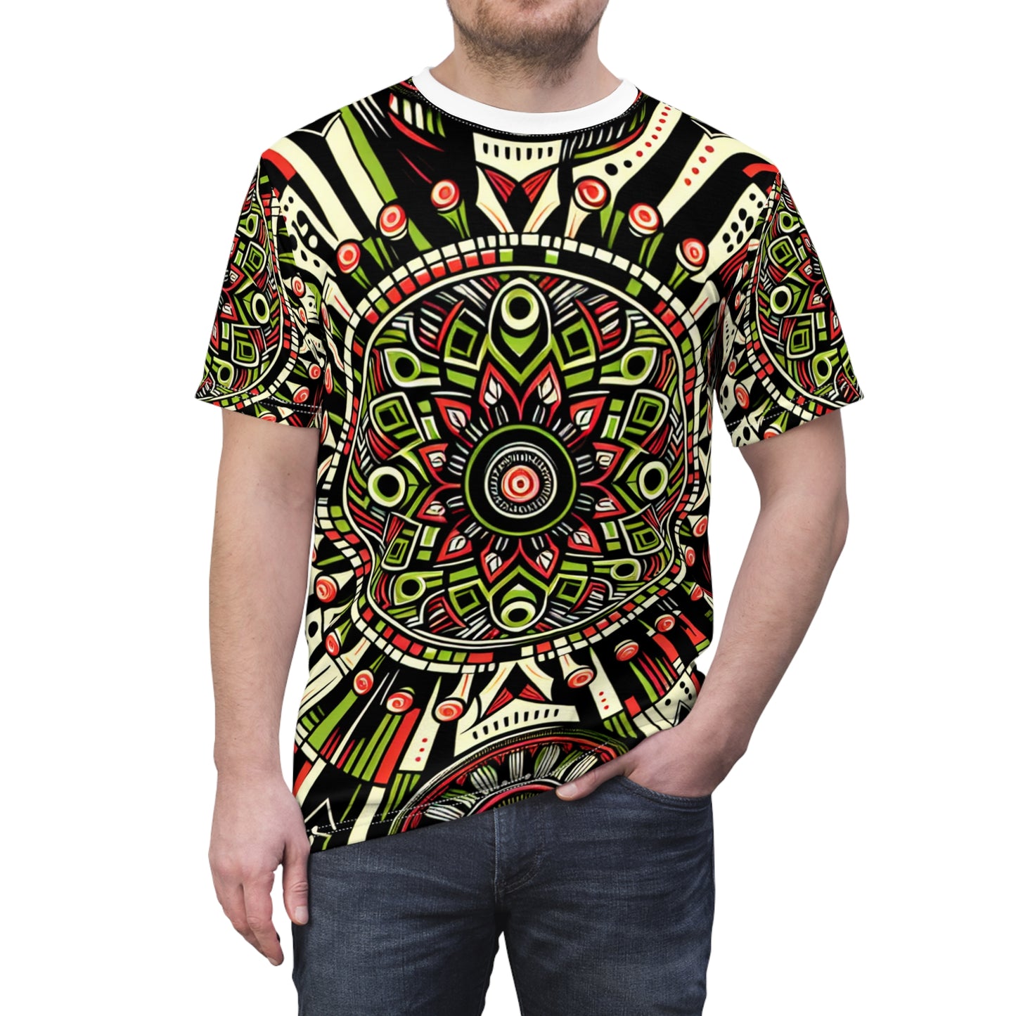 African Drum Rhythm Dance Celebration T-Shirt, Vibrant Bold Design, Festival Ready - African Tribal Pattern-Inspired Tee