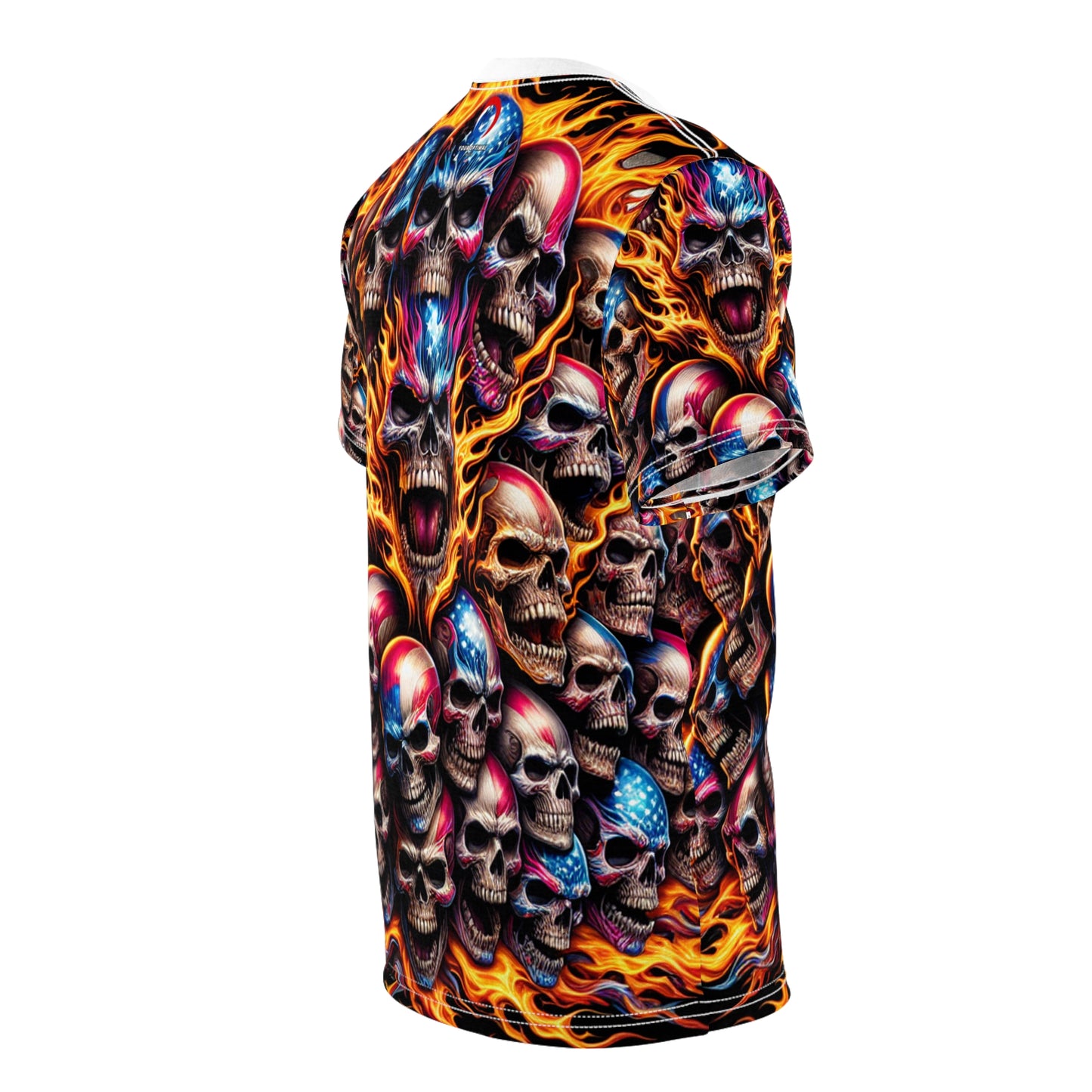 Patriotic Inferno: Skull Blaze Artistry Tee - Patriotic Streetwear Tee