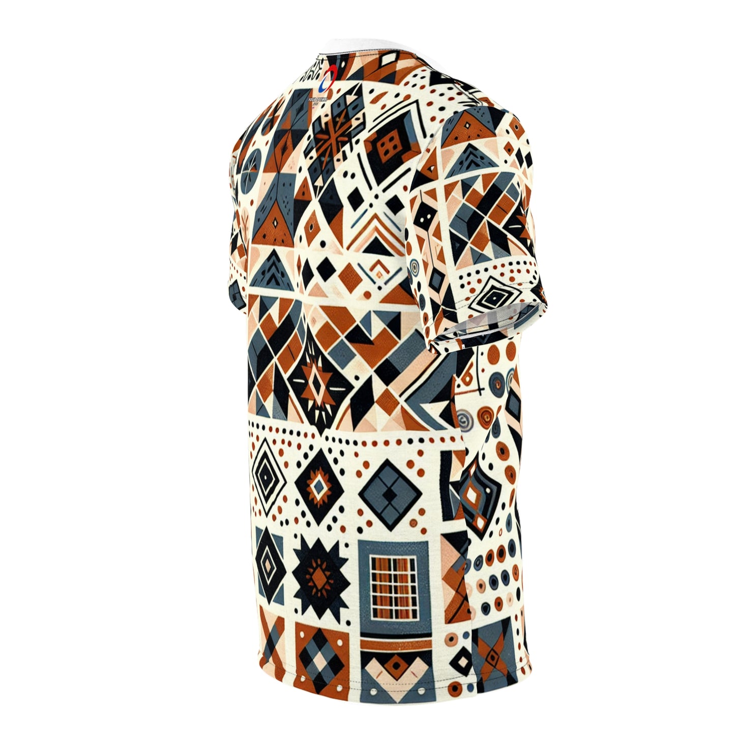 Berber-Inspired Artistry T-shirt: Earthy-Tone Geometric Tattoo Patterns Storytelling Print - African Tribal Pattern-Inspired Tee