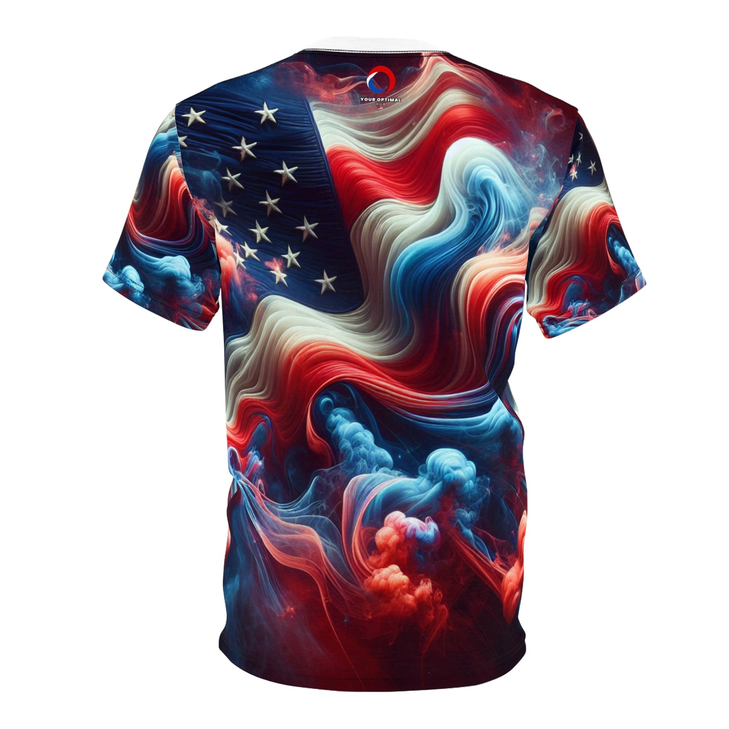 Mystical Dreamscape American Flag T-Shirt - Artistic Swirling Smoke Design with Vibrant Patriotic Colors - Patriotic Streetwear Tee