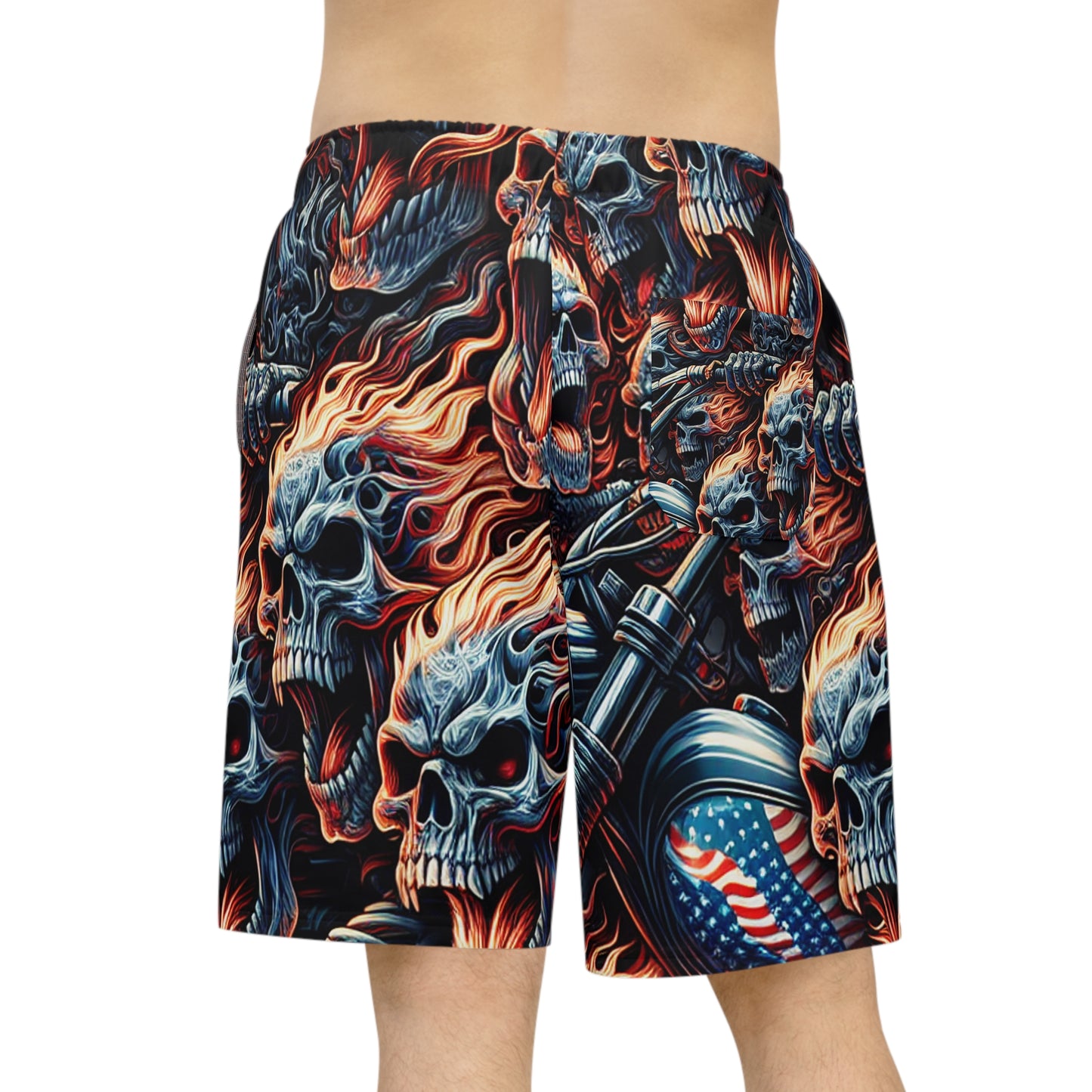 Fiery Phantom Inferno Patriotic Skull Shorts - Patriotic Streetwear Shorts