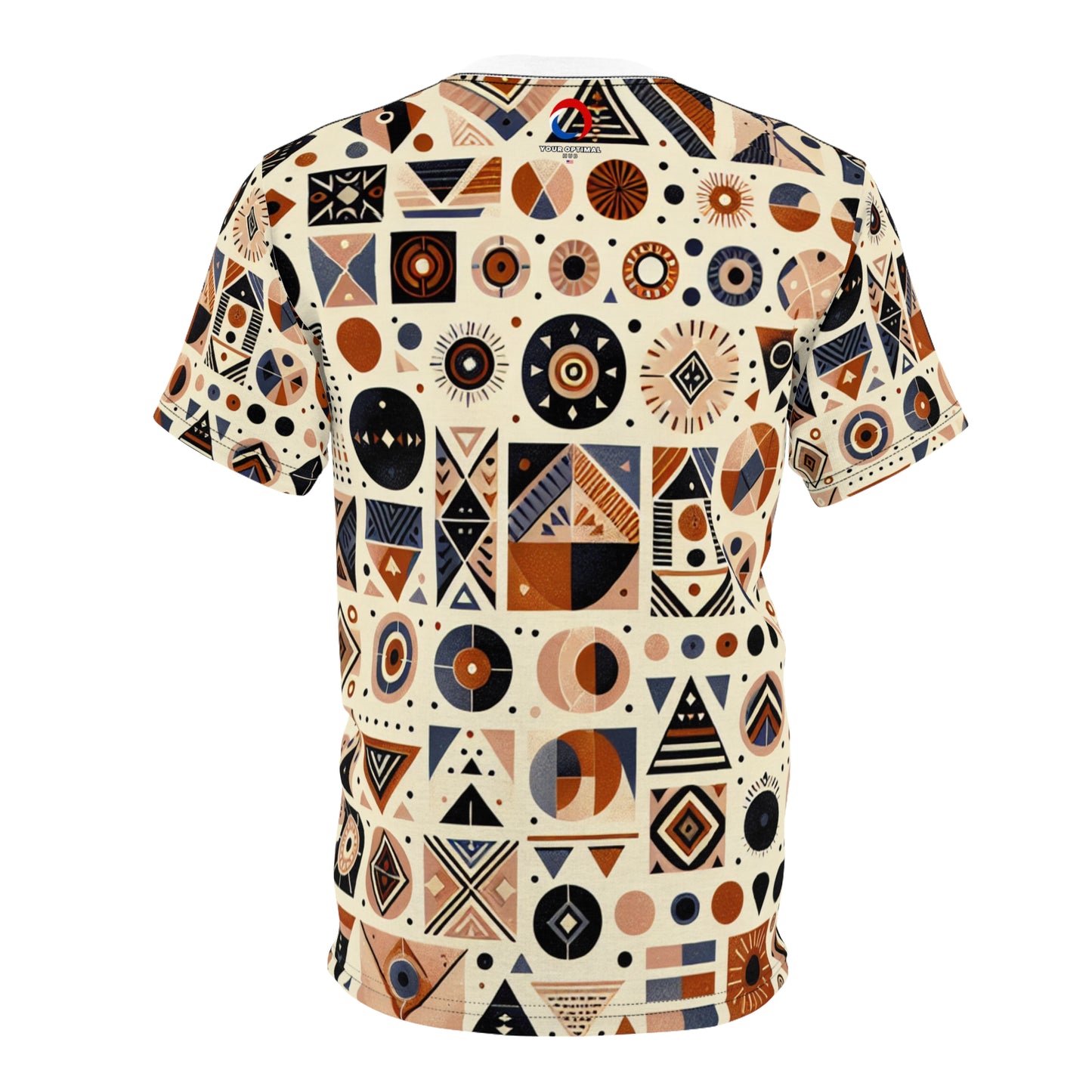 Berber-Inspired Geometric Tattoo Artistry T-Shirt; Earthy-tone Symbolic Storytelling Tee - African Tribal Pattern-Inspired