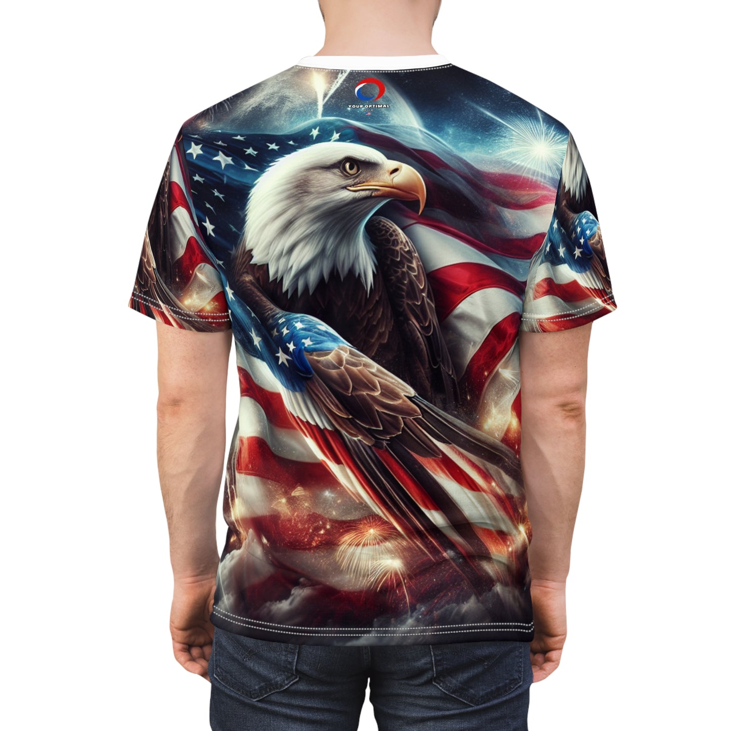 Patriotic American Pride: Majestic Bald Eagle on Vibrant USA Flag with Fireworks, Independence Day Heritage T-Shirt - Patriotic Streetwear Tee