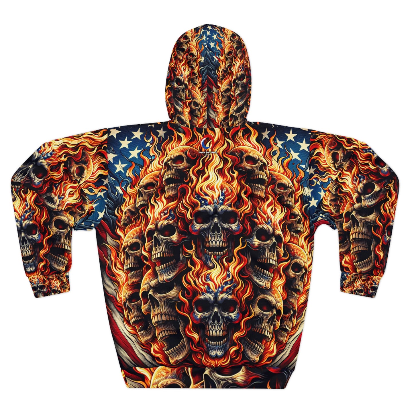 Blazing Patriotic Grit: Mesmeric Skull Invasion Hoodie - Patriotic Streetwear Hoodie
