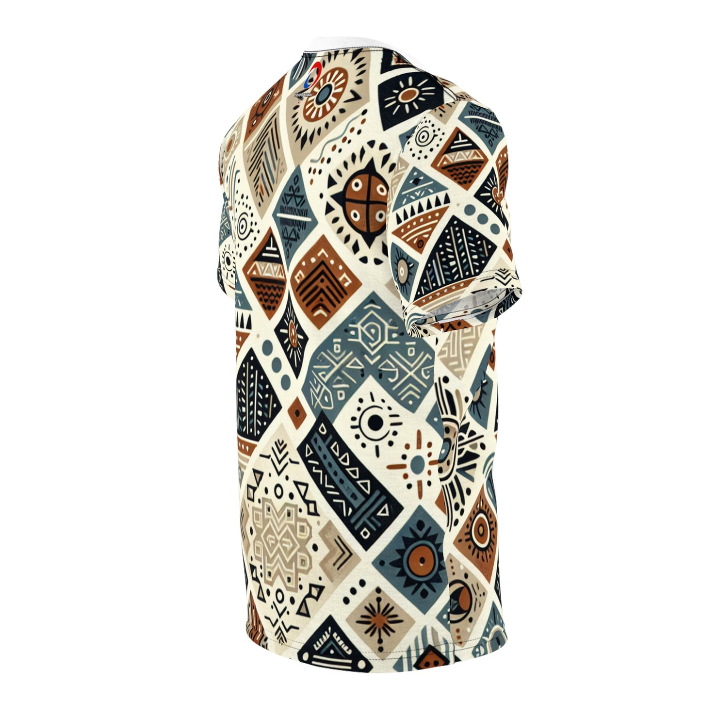 Berber Inspired Enigmatic Tattoo Pattern Tee in Native Earthy Palette - African Tribal Pattern-Inspired Tee