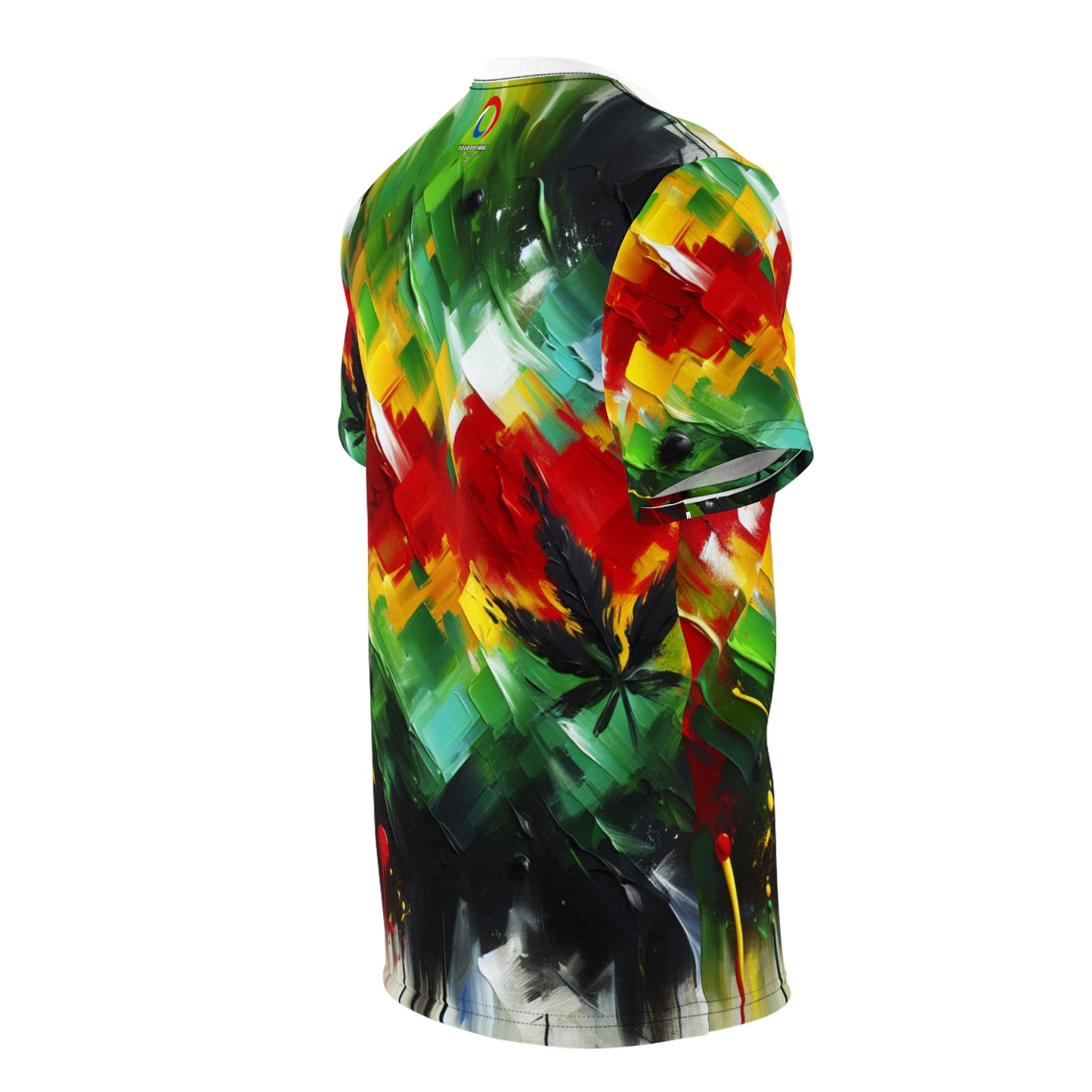 Rasta Splatter Painted T-shirt: Vibrant Abstract Art Unifying African Identity & Spirituality - Rastafarian Abstract Art-Inspired Tee