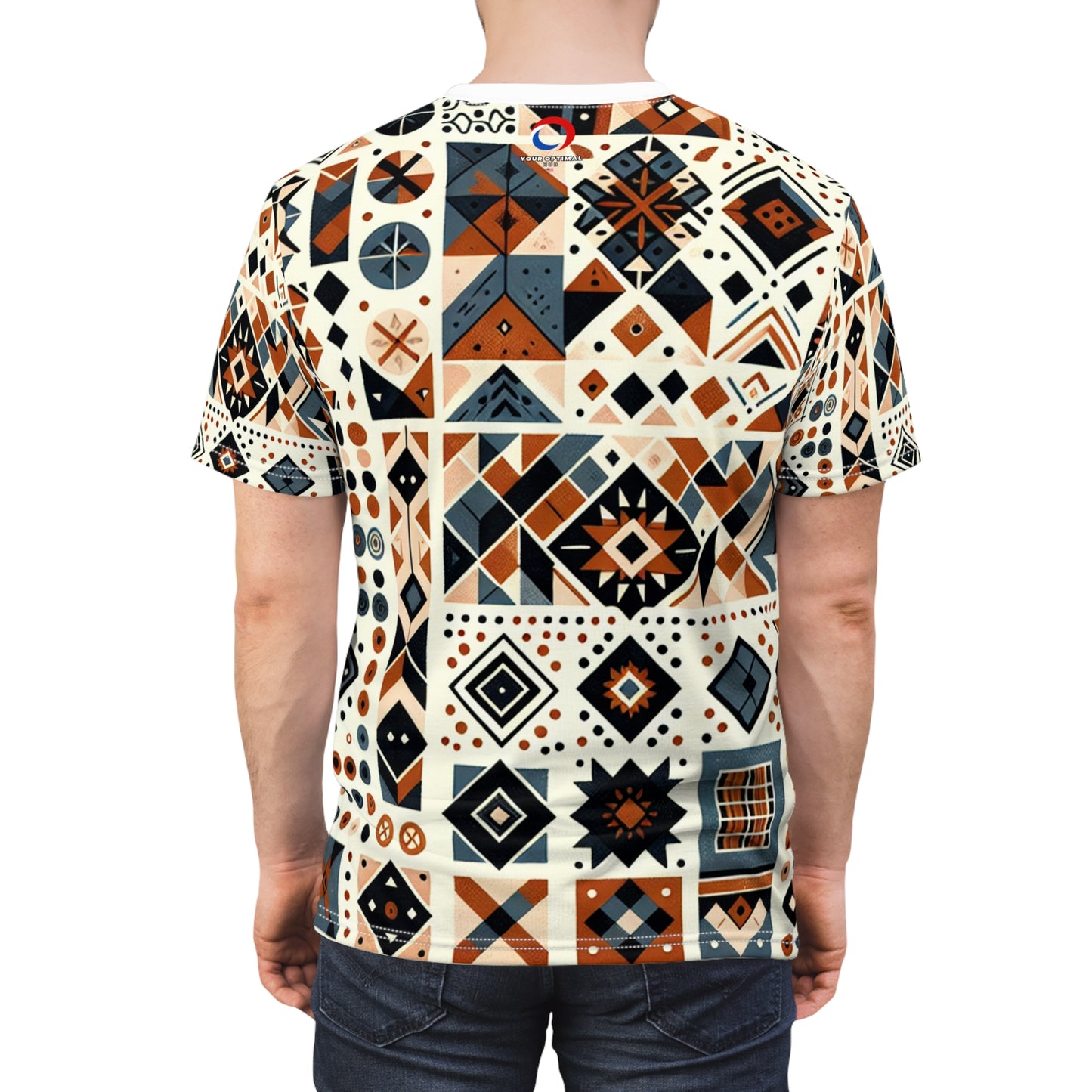 Berber-Inspired Artistry T-shirt: Earthy-Tone Geometric Tattoo Patterns Storytelling Print - African Tribal Pattern-Inspired Tee