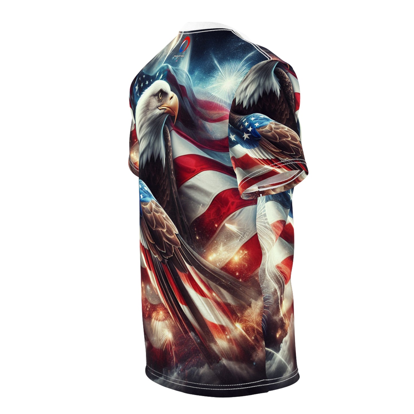 Patriotic American Pride: Majestic Bald Eagle on Vibrant USA Flag with Fireworks, Independence Day Heritage T-Shirt - Patriotic Streetwear Tee