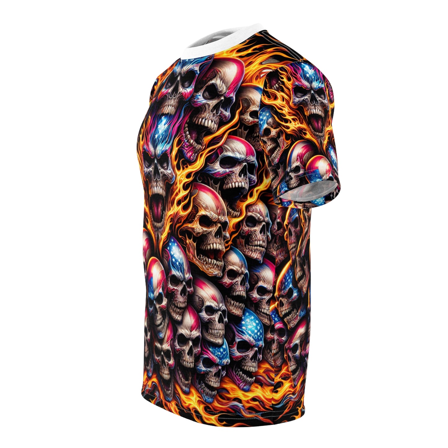 Patriotic Inferno: Skull Blaze Artistry Tee - Patriotic Streetwear Tee