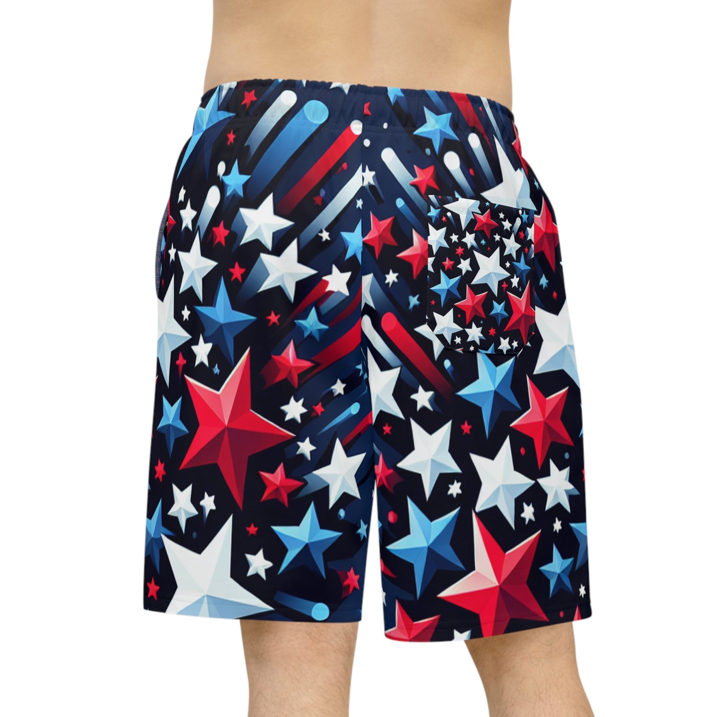 Patriotic 3D Star Shorts - Red, White, & Blue - Dynamic Starry Design - Festive Summer Celebration Wear - Patriotic Streetwear Shorts