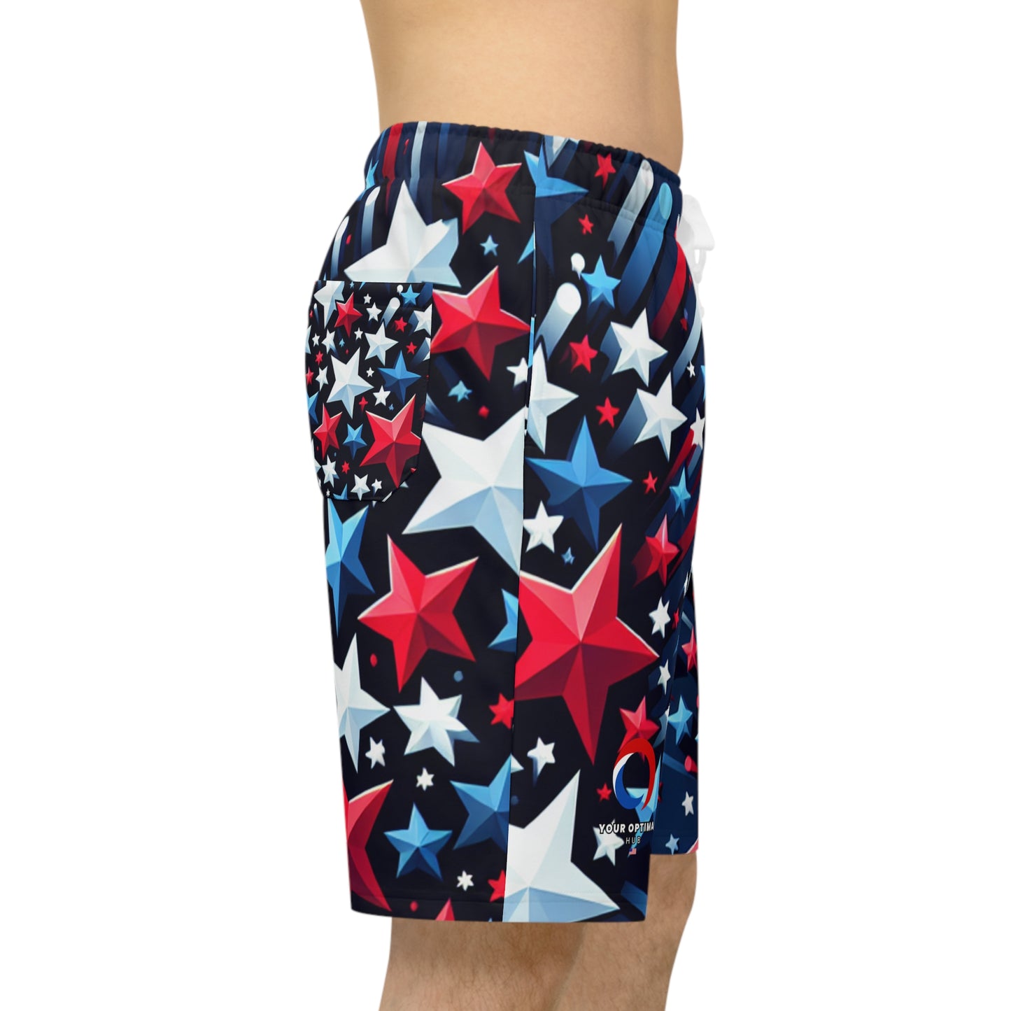 Patriotic 3D Star Shorts - Red, White, & Blue - Dynamic Starry Design - Festive Summer Celebration Wear - Patriotic Streetwear Shorts