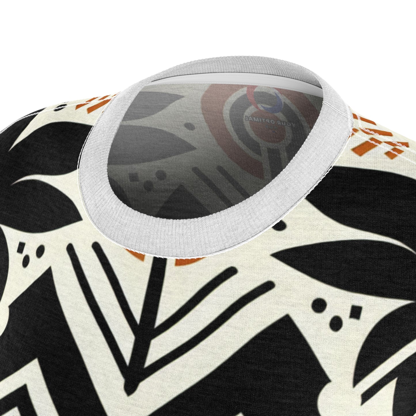 Modern African Fusion Women's Tee: Monochromatic, Orange Accents, Nature-Inspired Graphics - African Tribal Pattern-Inspired