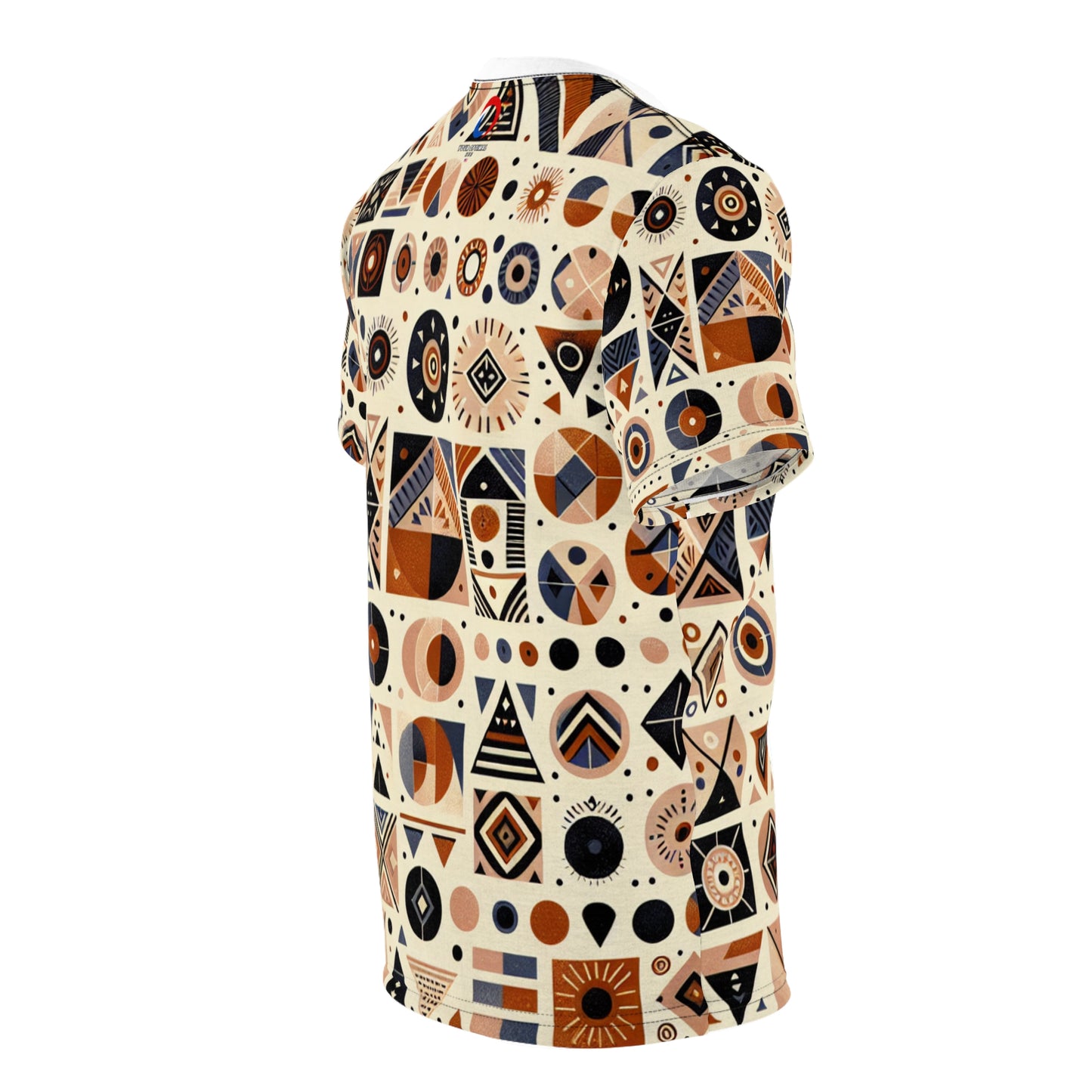 Berber-Inspired Geometric Tattoo Artistry T-Shirt; Earthy-tone Symbolic Storytelling Tee - African Tribal Pattern-Inspired