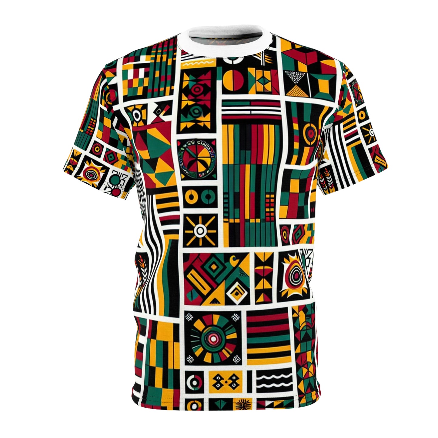 Vibrant Pan-African Heritage T-shirt - Geometric Kente Adinkra Narrative Artwork - African Tribal Pattern-Inspired Tee