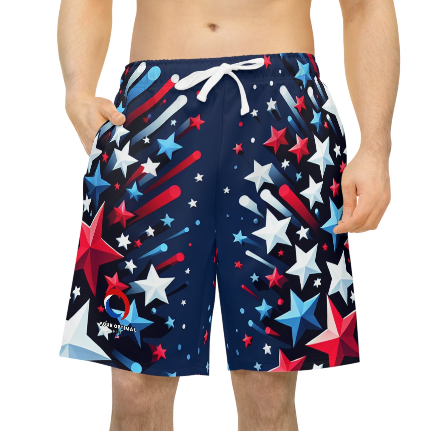 Patriotic 3D Star Shorts - Red, White, & Blue - Dynamic Starry Design - Festive Summer Celebration Wear - Patriotic Streetwear Shorts