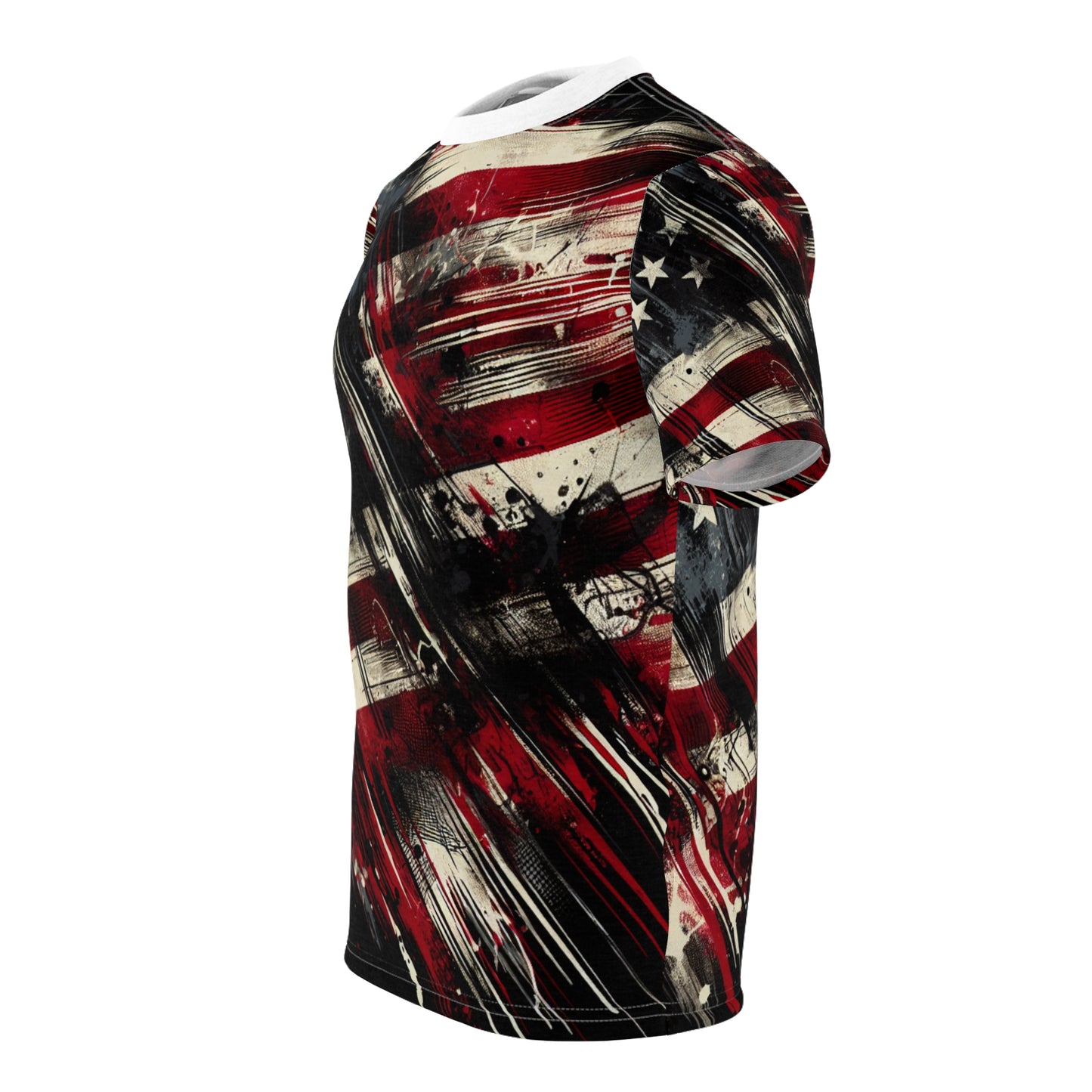 Grunge Streetwear Tribute: Distressed American Flag Graffiti Graphic T-Shirt - Bold Urban Patriotism Design - Patriotic Streetwear Tee