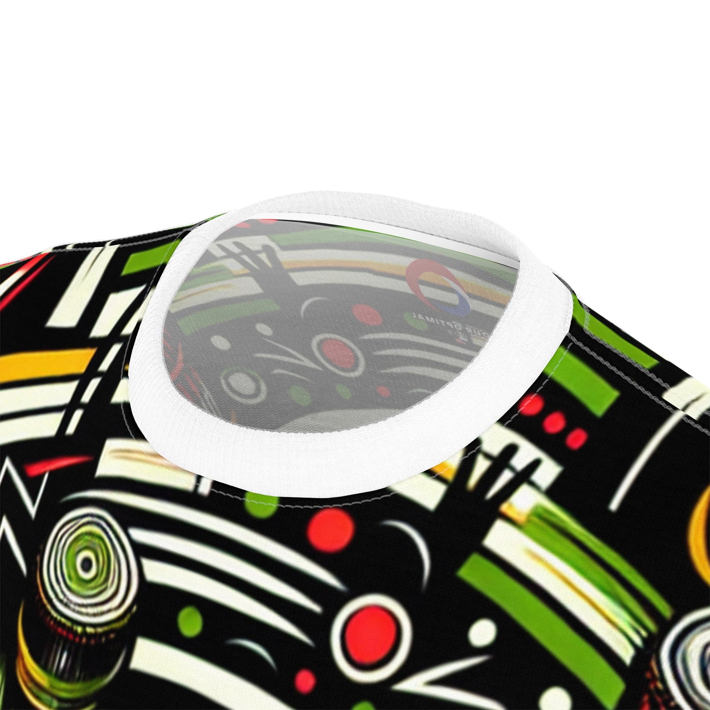 African Rhythm Dance Party T-Shirt: Bold Circles & Radiating Lines in Vibrant Hues - African Tribal Pattern-Inspired Tee