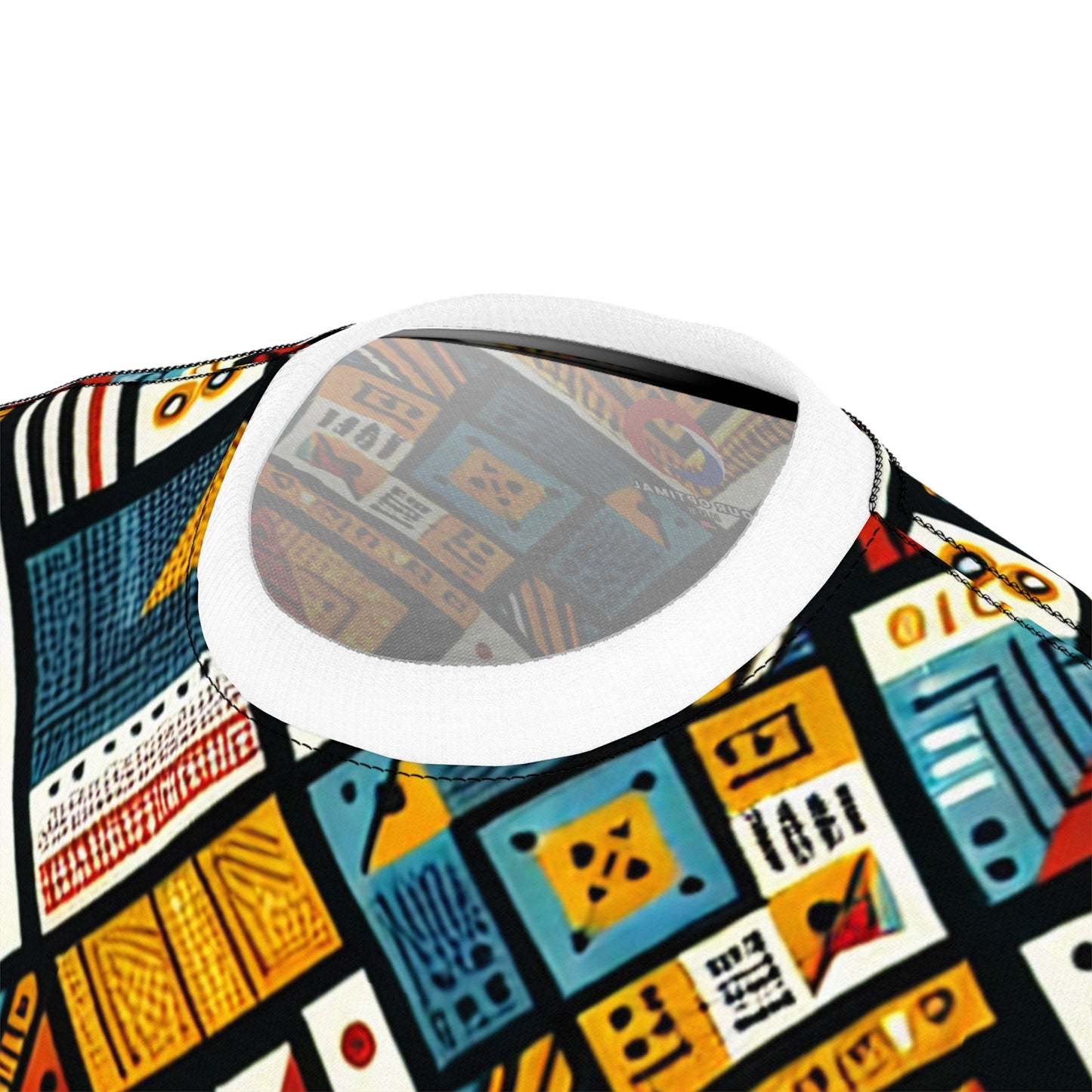 Vibrant African Tribal Diamond Grid T-shirt: Bold Colors, Intricate Textures & Symbols - African Tribal Pattern-Inspired Tee