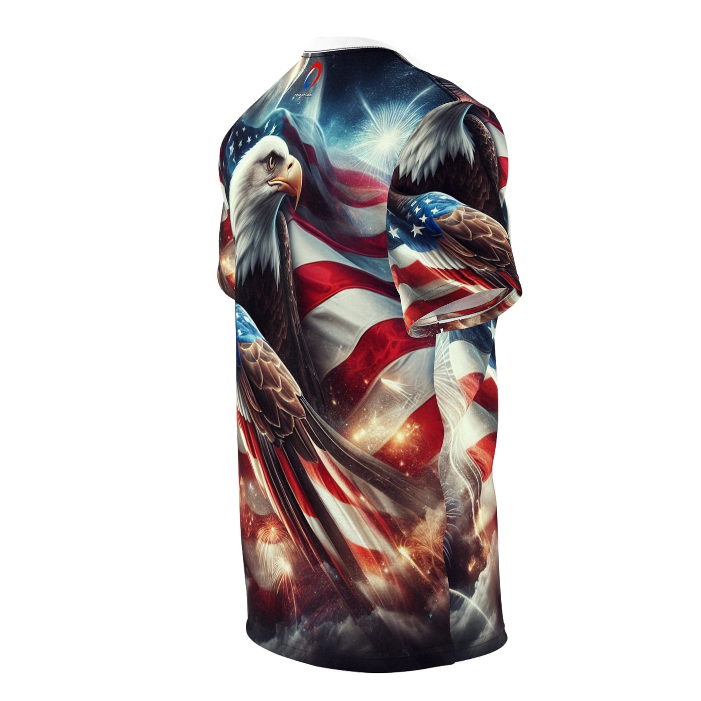 Patriotic American Pride: Majestic Bald Eagle on Vibrant USA Flag with Fireworks, Independence Day Heritage T-Shirt - Patriotic Streetwear Tee