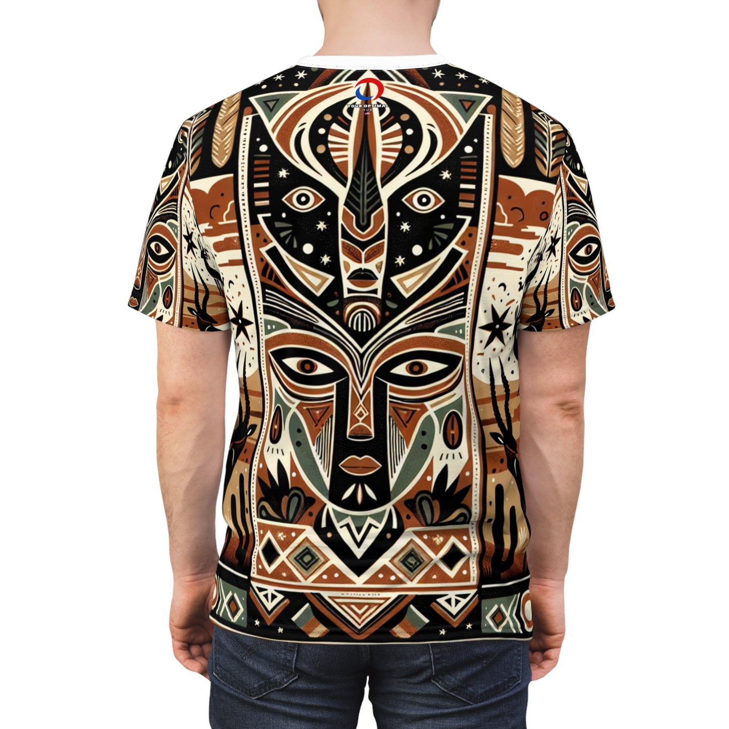 African Tribal Meets Southwestern Nature-scape, Colorful Geometric Totem Art T-shirt - African Tribal Pattern-Inspired Tee