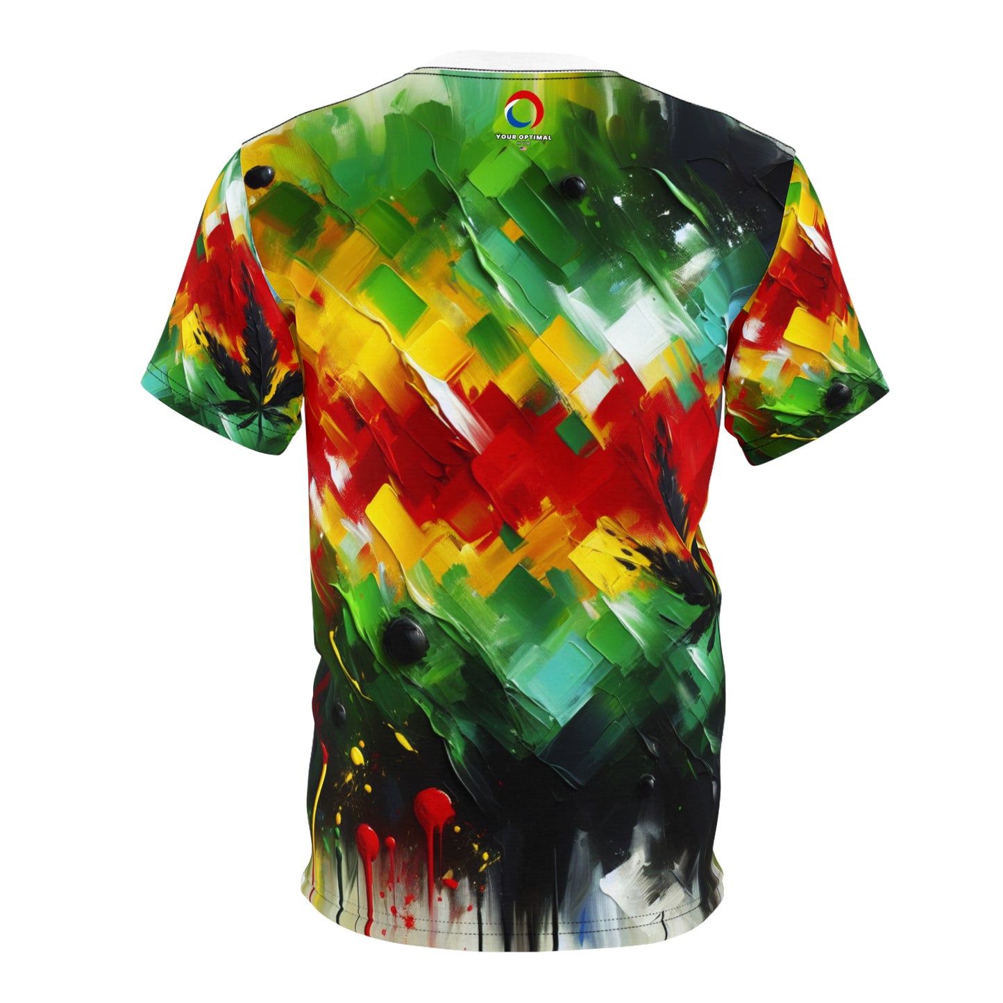 Rasta Splatter Painted T-shirt: Vibrant Abstract Art Unifying African Identity & Spirituality - Rastafarian Abstract Art-Inspired Tee