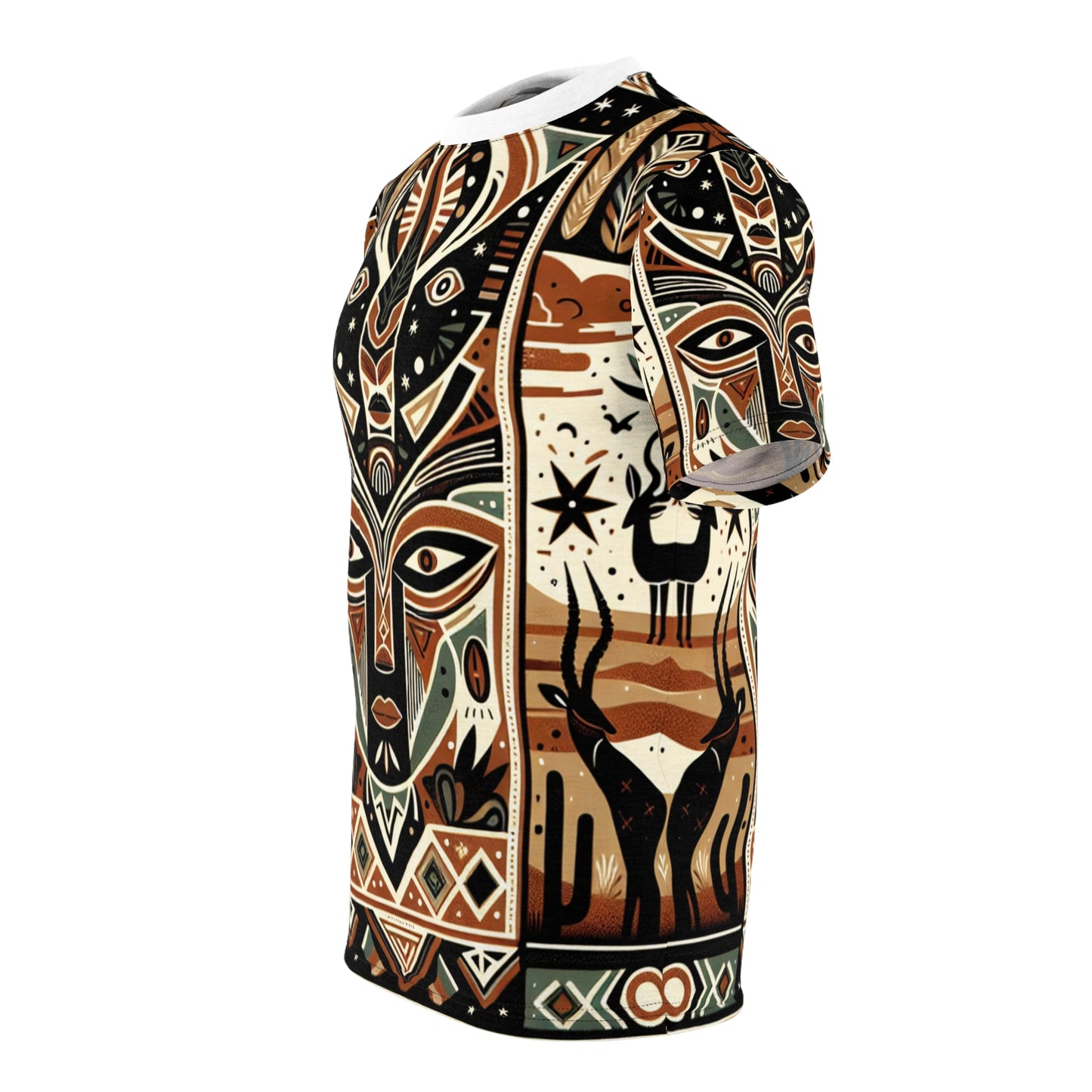 African Tribal Meets Southwestern Nature-scape, Colorful Geometric Totem Art T-shirt - African Tribal Pattern-Inspired Tee